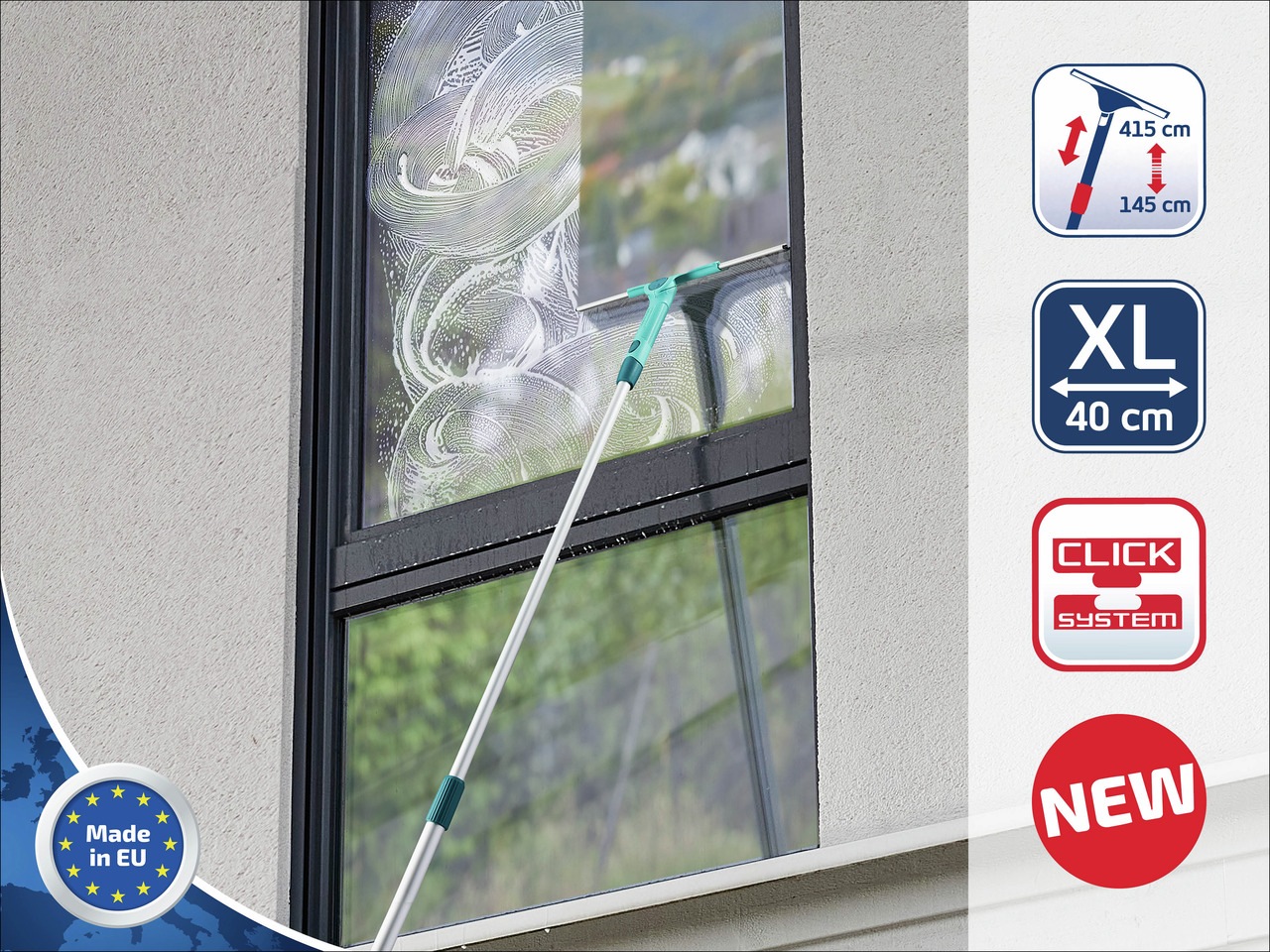 Leifheit Wasserabzieher »Set Window Slider XL micro duo Telescope 4 m«, mit Wischbezug