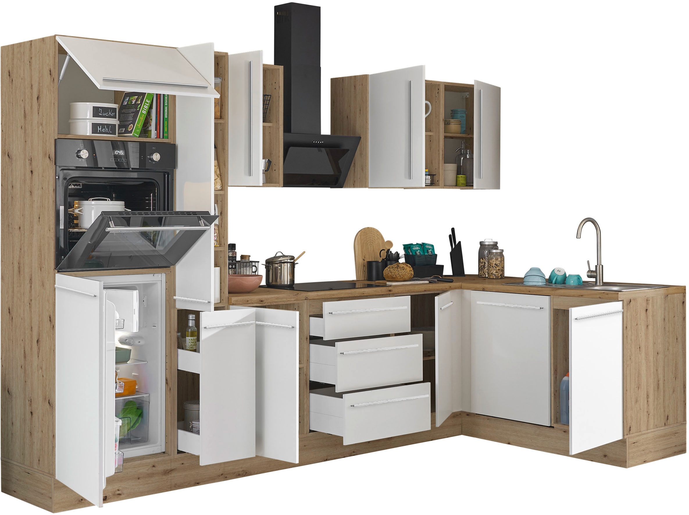 KOCHSTATION Winkelküche »Florida, Stellbreite 310x175 cm« wahlweise mit E-Geräten, mit Softclose für Türen und Schubkästen