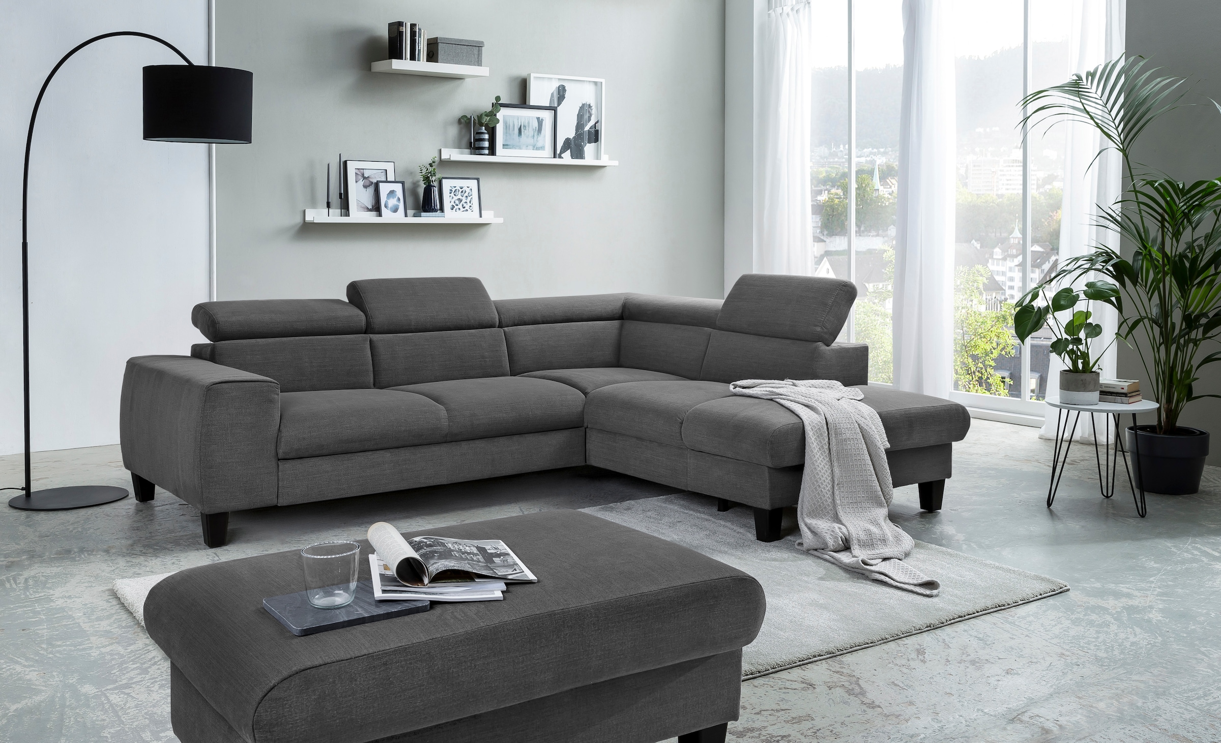 COTTA Ecksofa »Morven L-Form mit Kopfteilverstellung«, wahlweise mit Bettfunktion, Bettkasten & Wireless-Charger
