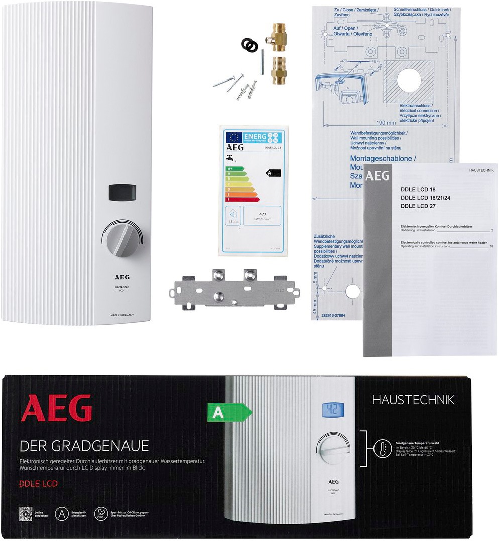 AEG Haustechnik Komfort-Durchlauferhitzer »DDLE LCD 18 kW, gradgenaue Temperaturwahl« konstante Warmwassertemperatur mit LC-Display