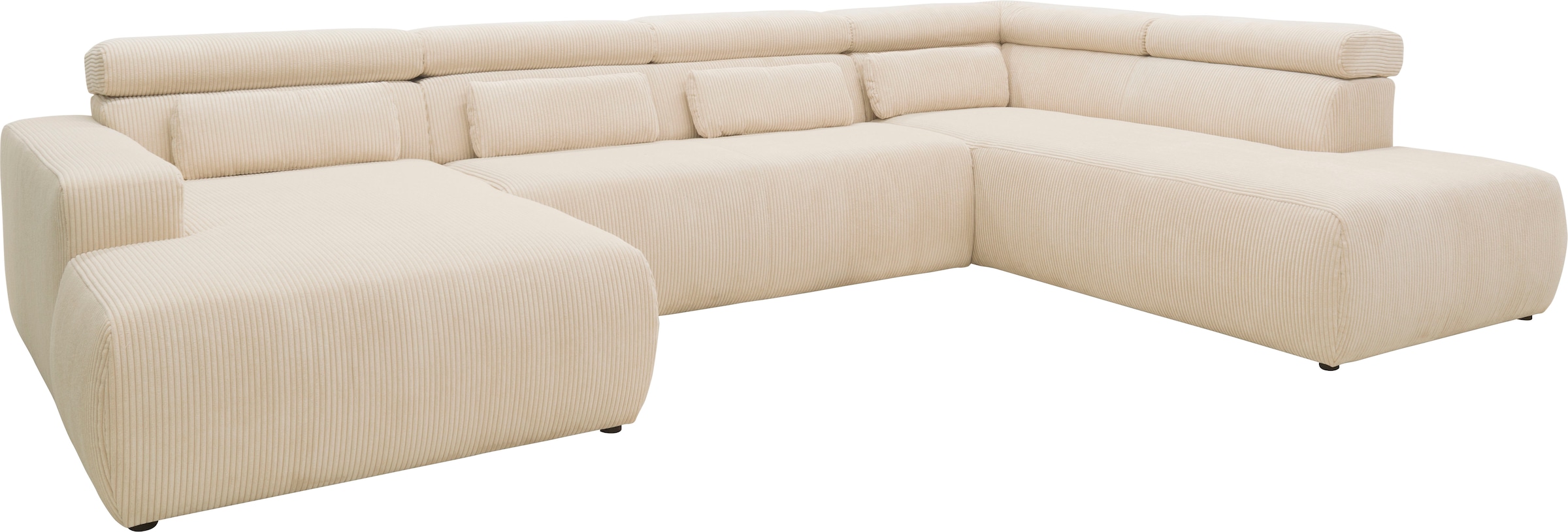 DOMO collection Wohnlandschaft »Brandon viele Bezugsarten, auch in Cord und Leder, incl. Nierenkissen«, mit Kopfteilverstellung, wahlweise Sitztiefenverstellung, U-Form