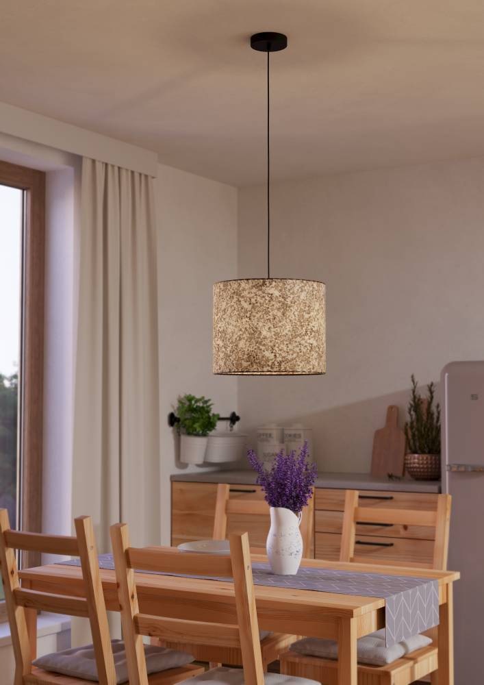 EGLO Hängeleuchte »BUTTERBURN«, 1 flammig, Leuchtmittel E27 | ohne Leuchtmittel, Pendelleuchte, Esszimmerlampe, Textil mit Birkenblättern, Ø 36cm
