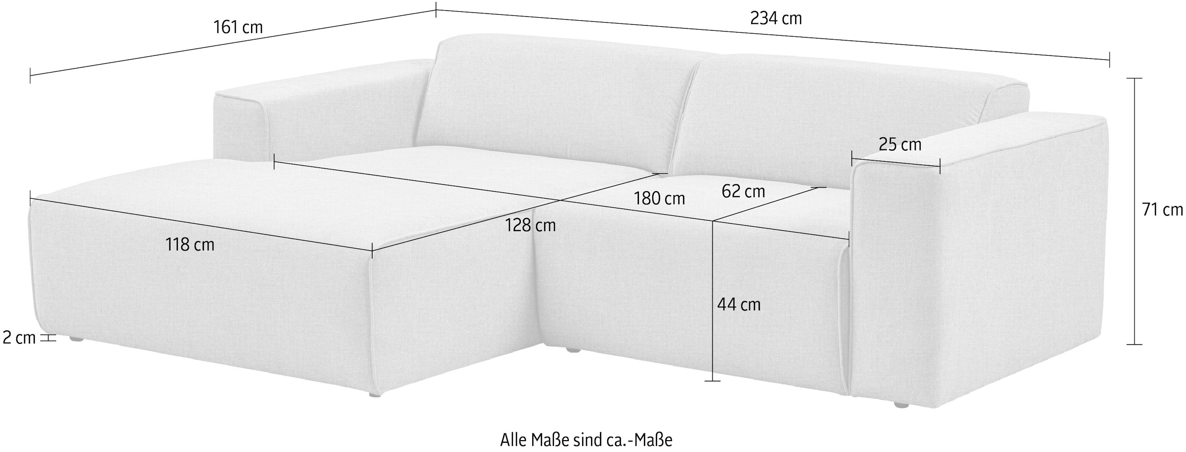 andas Ecksofa »Noord mit Kedernaht, Breite 234 cm«, Cord, Struktur, Webstoff, mit Wellenunterfederung, Massivholzrahmen