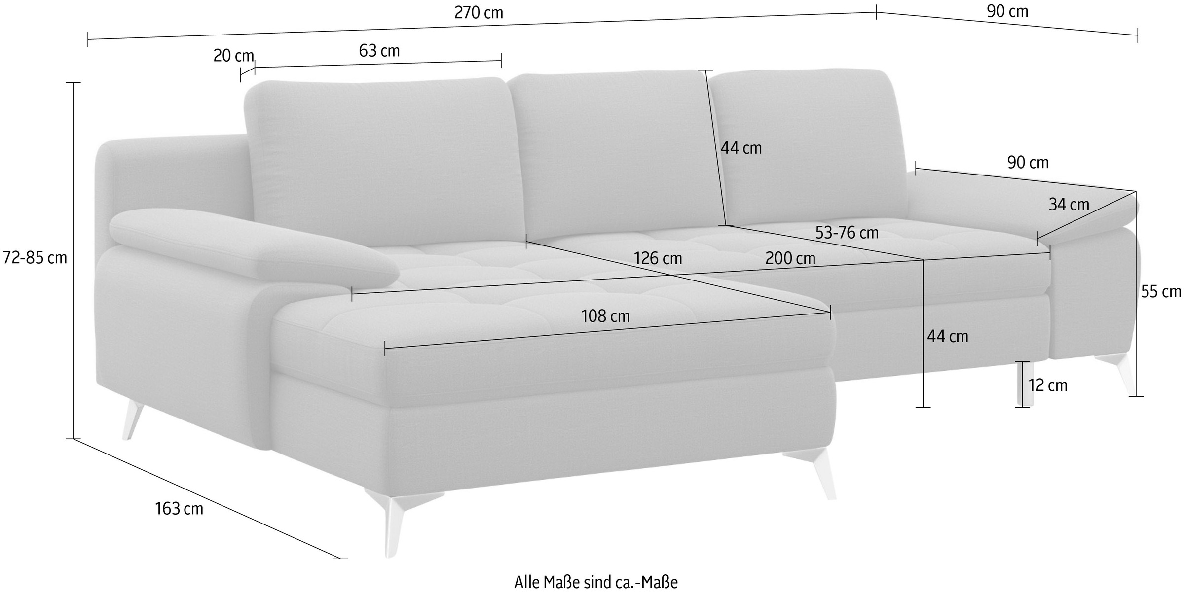 sit&more Ecksofa »Latigo L-Form«, mit Recamiere, wahlweise mit Bettfunktion und Bettkasten