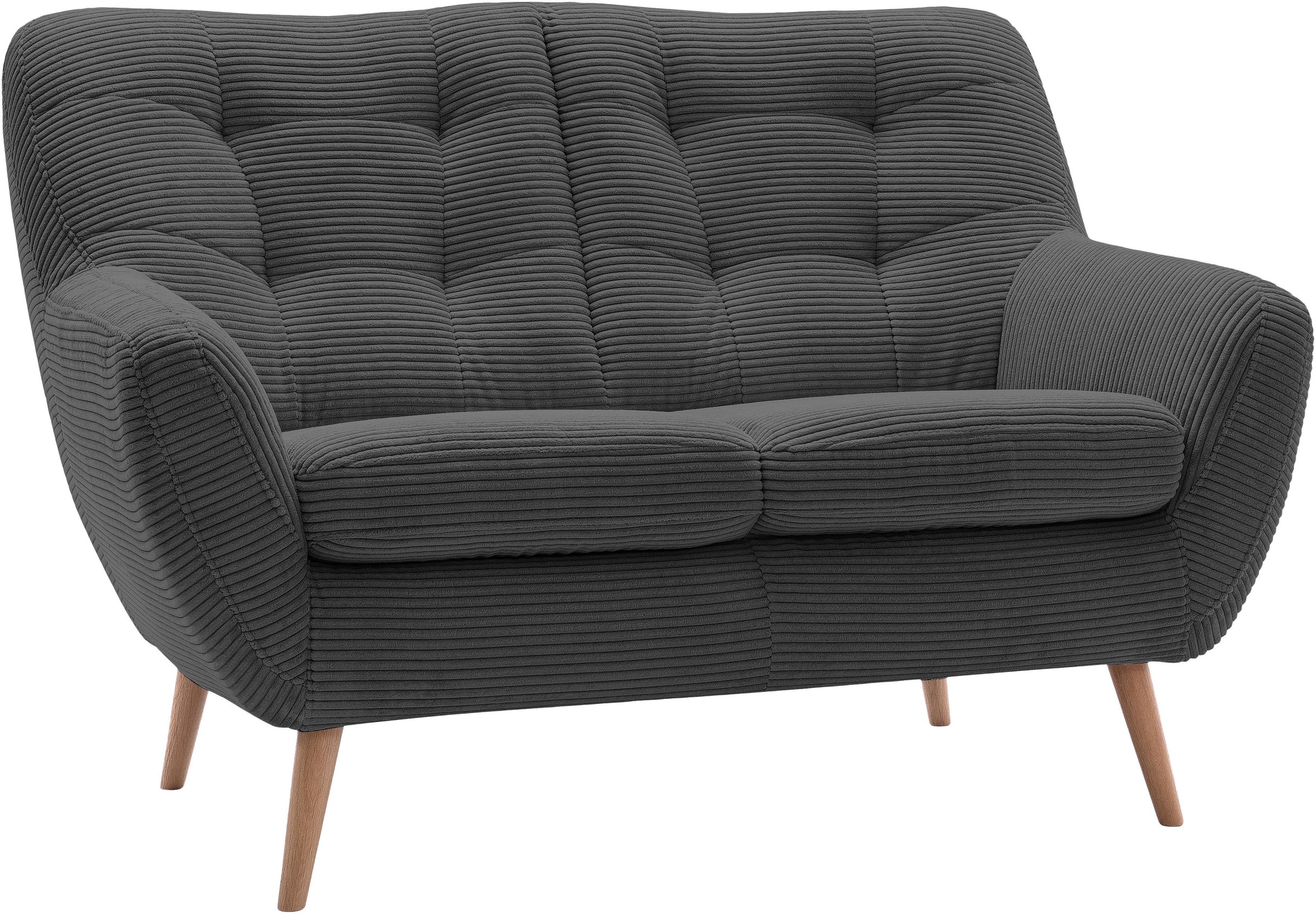 exxpo - sofa fashion 2-Sitzer »Scandi, bequem, aufwendige Rückenpolsterung für mehr Sitzkomfort«, akuelle Farben in hochwertige Bezugsqualitäten, Holzfuß