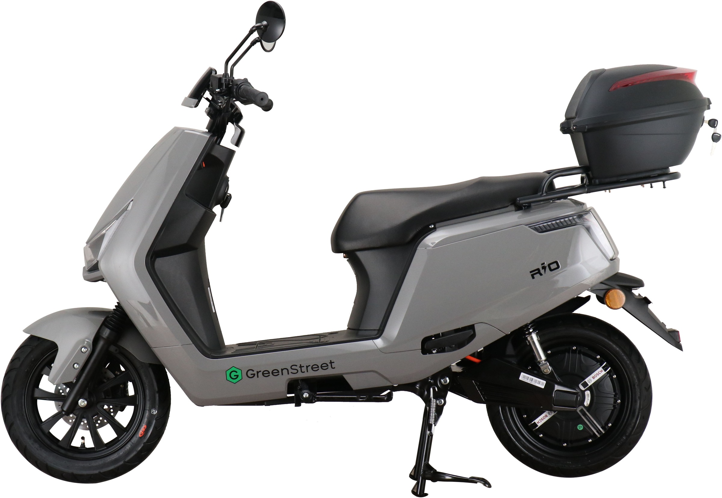 GreenStreet E-Motorroller »Rio 2000W 45 kmh grau inkl. Topcase«, bis zu 55 km Reichweite, breites Rücklicht zur besseren Sichtbarkeit
