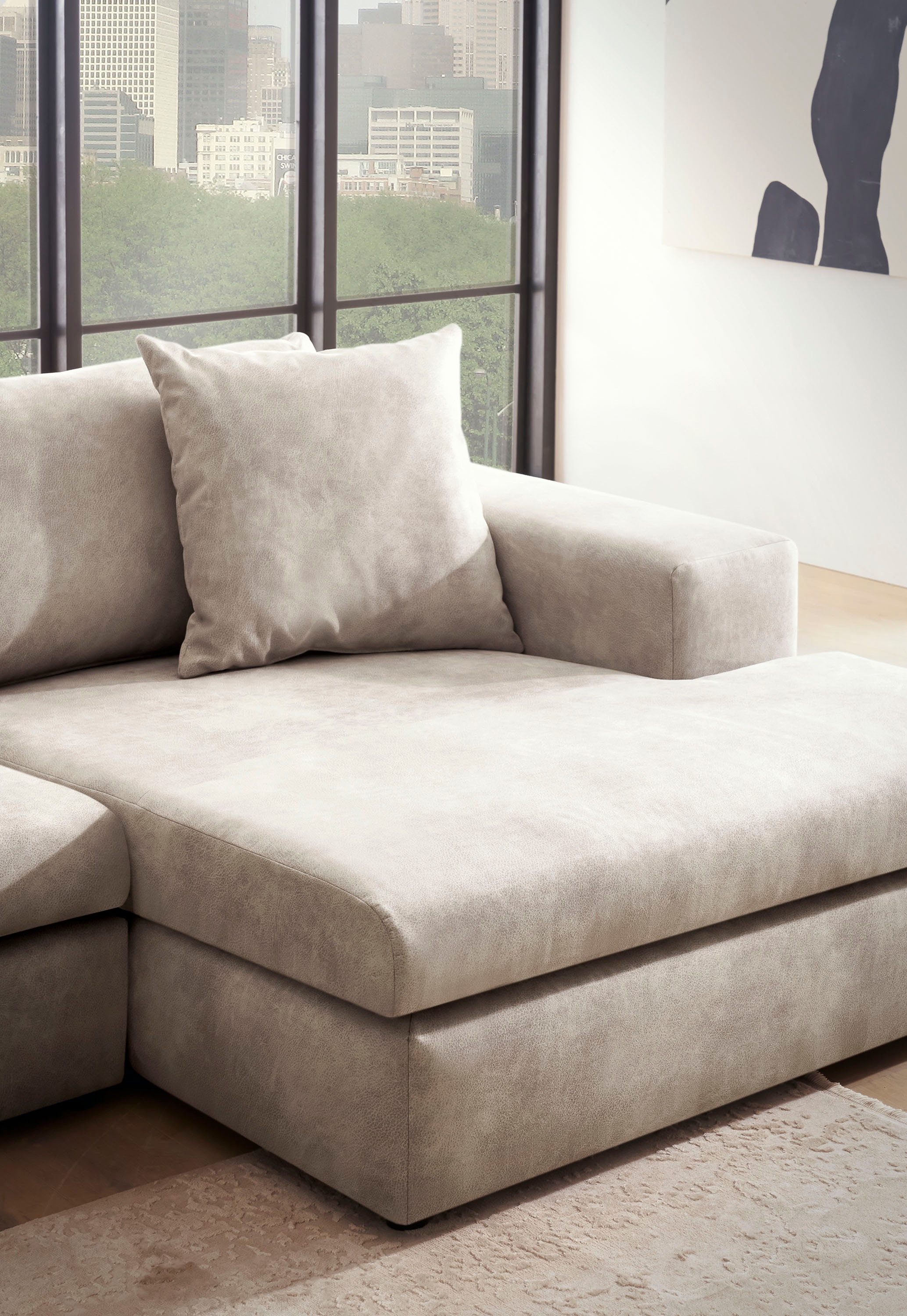 andas Ecksofa »SLEETLAND XXL in Samtvelours oder Vintage-Leder-Optik, L-Form,«, besonders groß und bequem