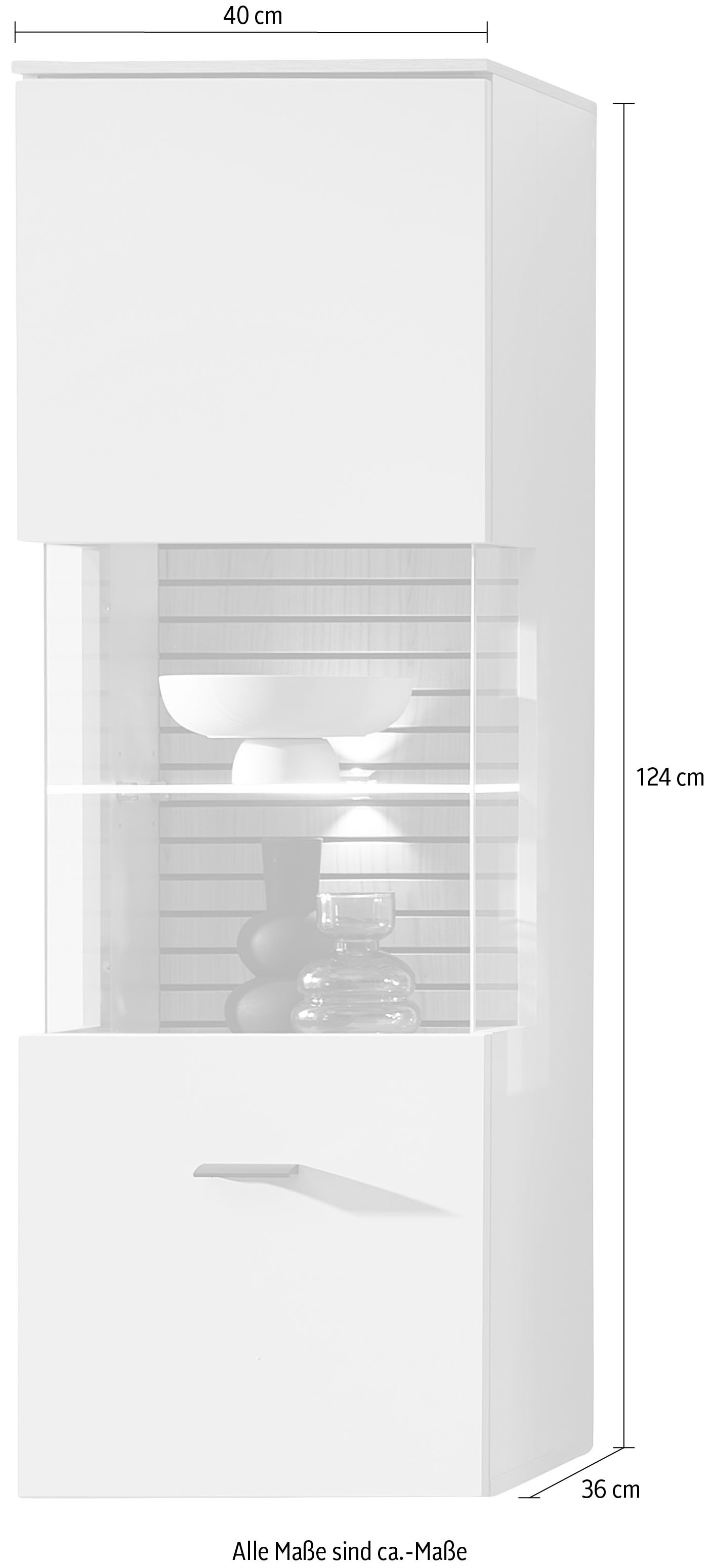 Innostyle Hängevitrine »INA Hängevitrine, 40 x 124 x 36 cm (B/H/T)« 1 Stk. tlg. L/R verwendbar, inkl. Beleuchtung, Softclose