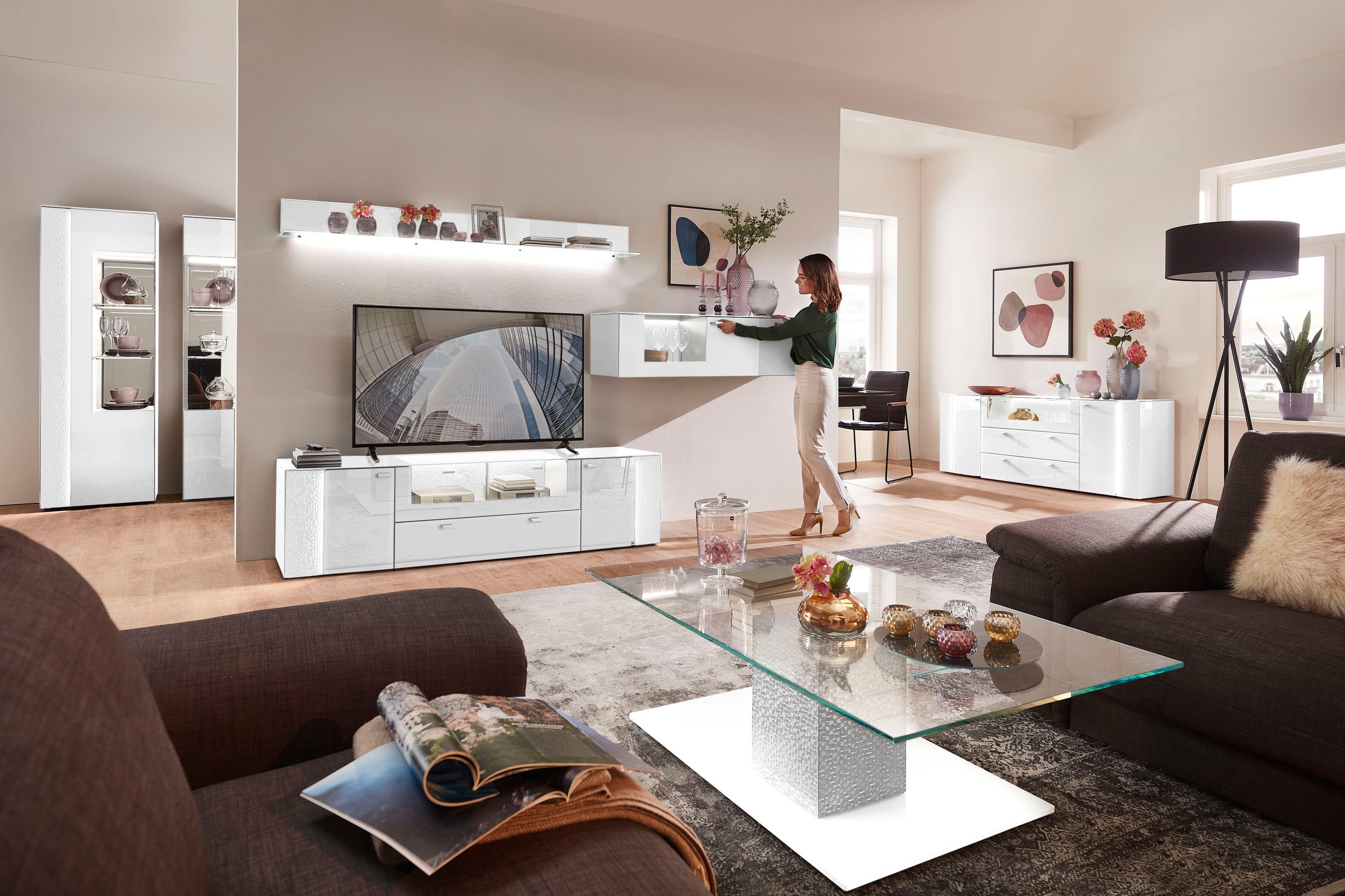 LEONARDO Sideboard »AUREA«, mit Pailletten-Akzent, wahlweise mit Beleuchtung