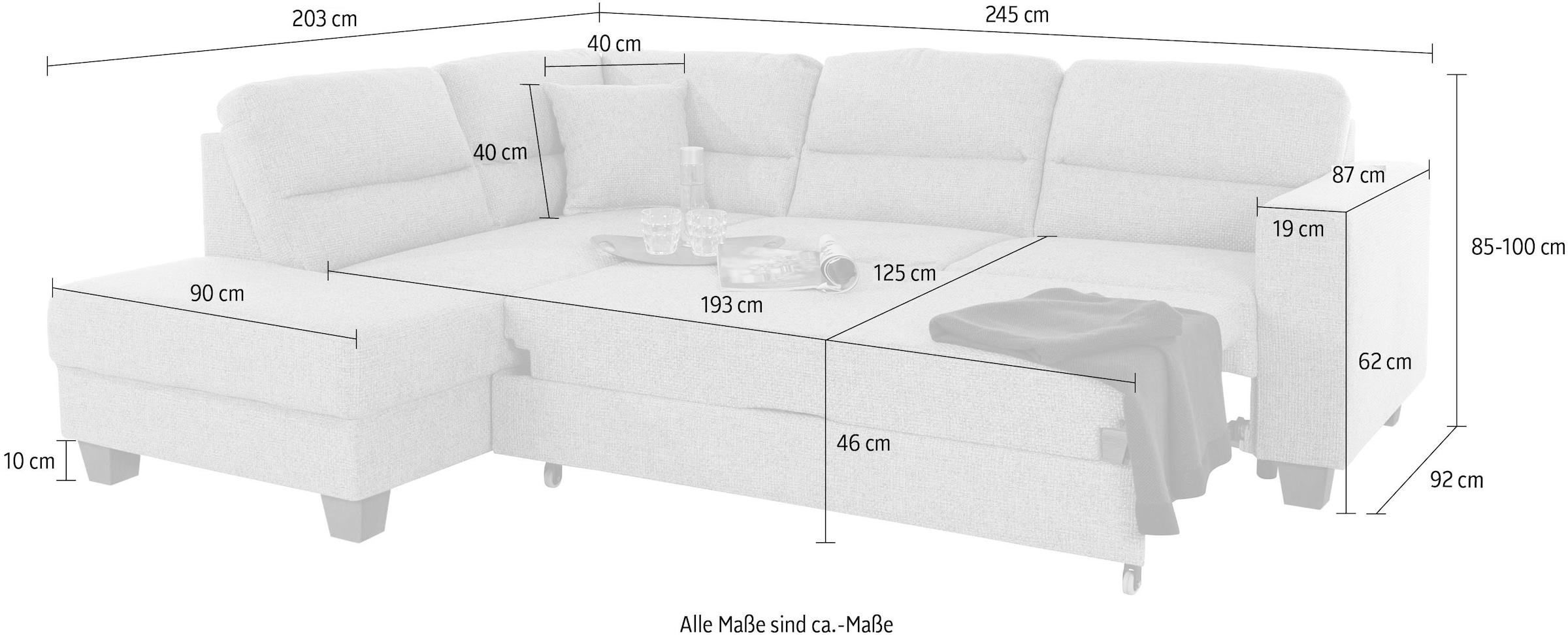 TRENDMANUFAKTUR Ecksofa »Chamber, zeitlos & elegant, bequem, L-Form«, inklusive einer Kopfstütze, wahlweise Schlaffunktion, B/T 203/245cm
