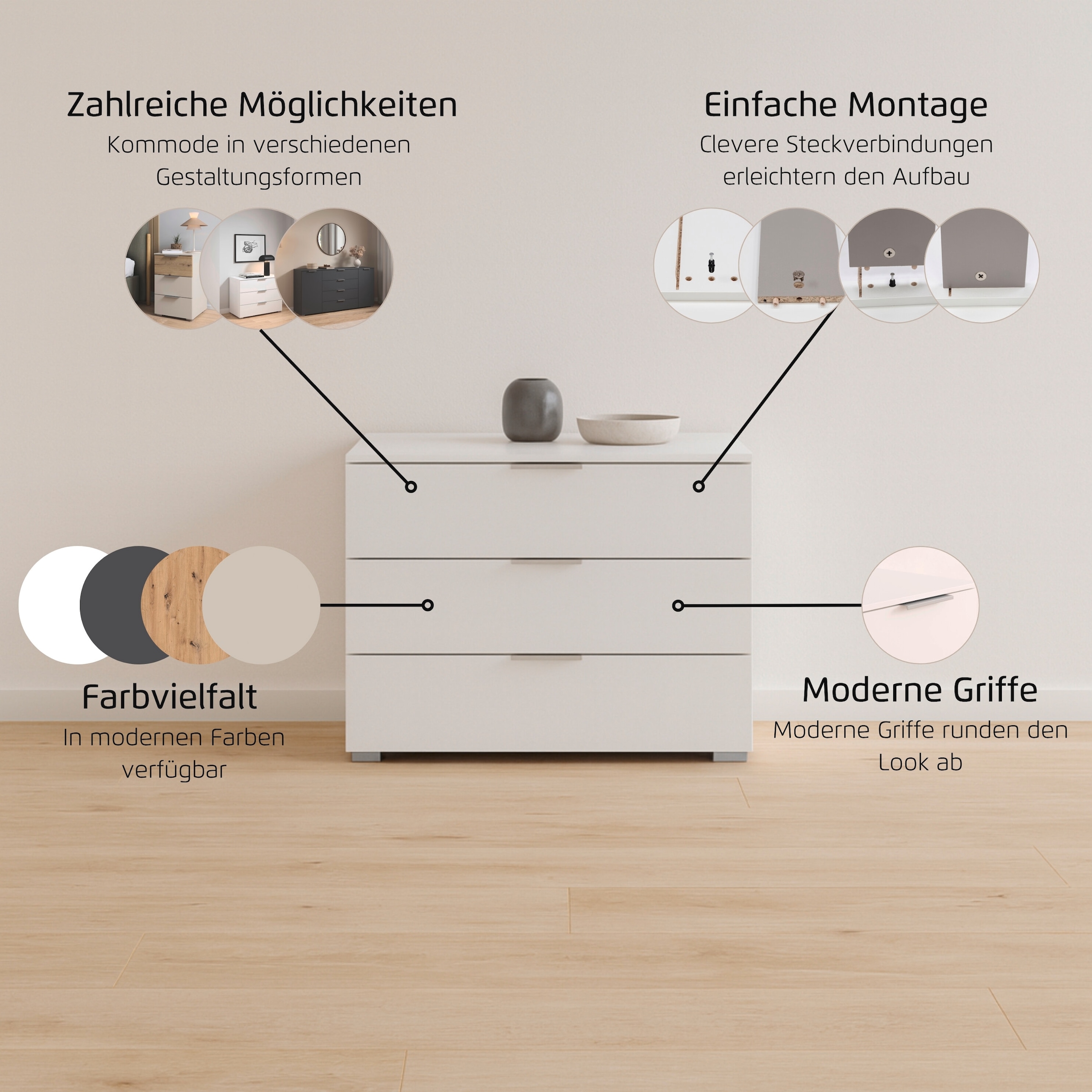 rauch Schubkastenkommode »Lowboard Sideboard Schubladenkommode Kommode ASTANA« Breite 80 cm / Höhe 61 cm, 