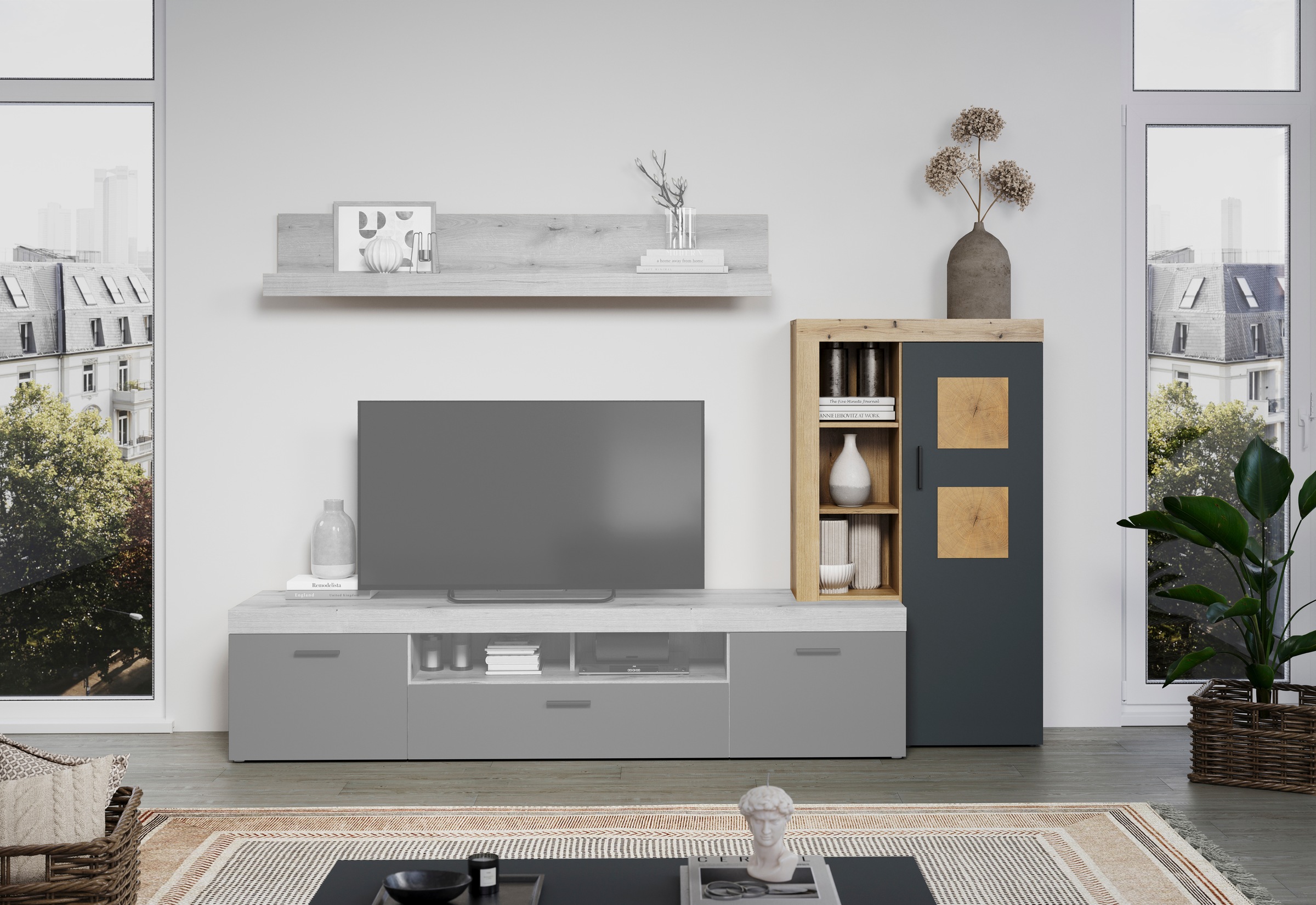 Home affaire Stauraumvitrine »Ghent«, (Packung, 1 St.), Mit Hirnholzapplikationen