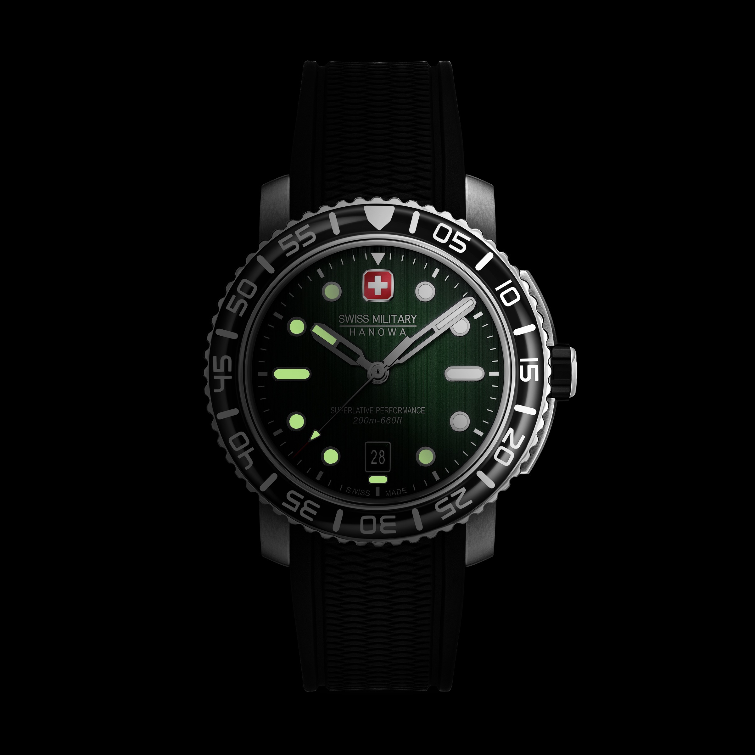 Swiss Military Hanowa Quarzuhr »Black Marlin« Armbanduhr, Herrenuhr, Swiss Made, Silikonarmband, analog, Tag