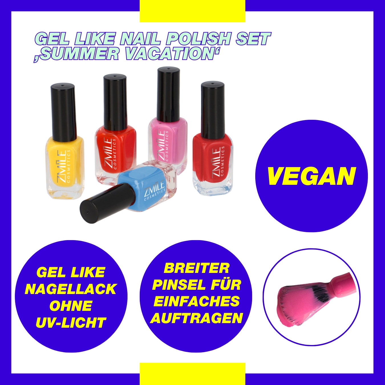 ZMILE COSMETICS Nagellack-Set »Gel Like Nail Polish Set 'Summer Vacation'«, (5 tlg., 5er-Pack), mit veganer Formulierung