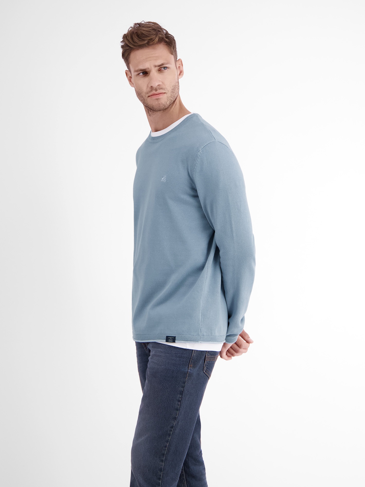 LERROS Strickpullover »LERROS Rundhalspullover, Flachstrick«