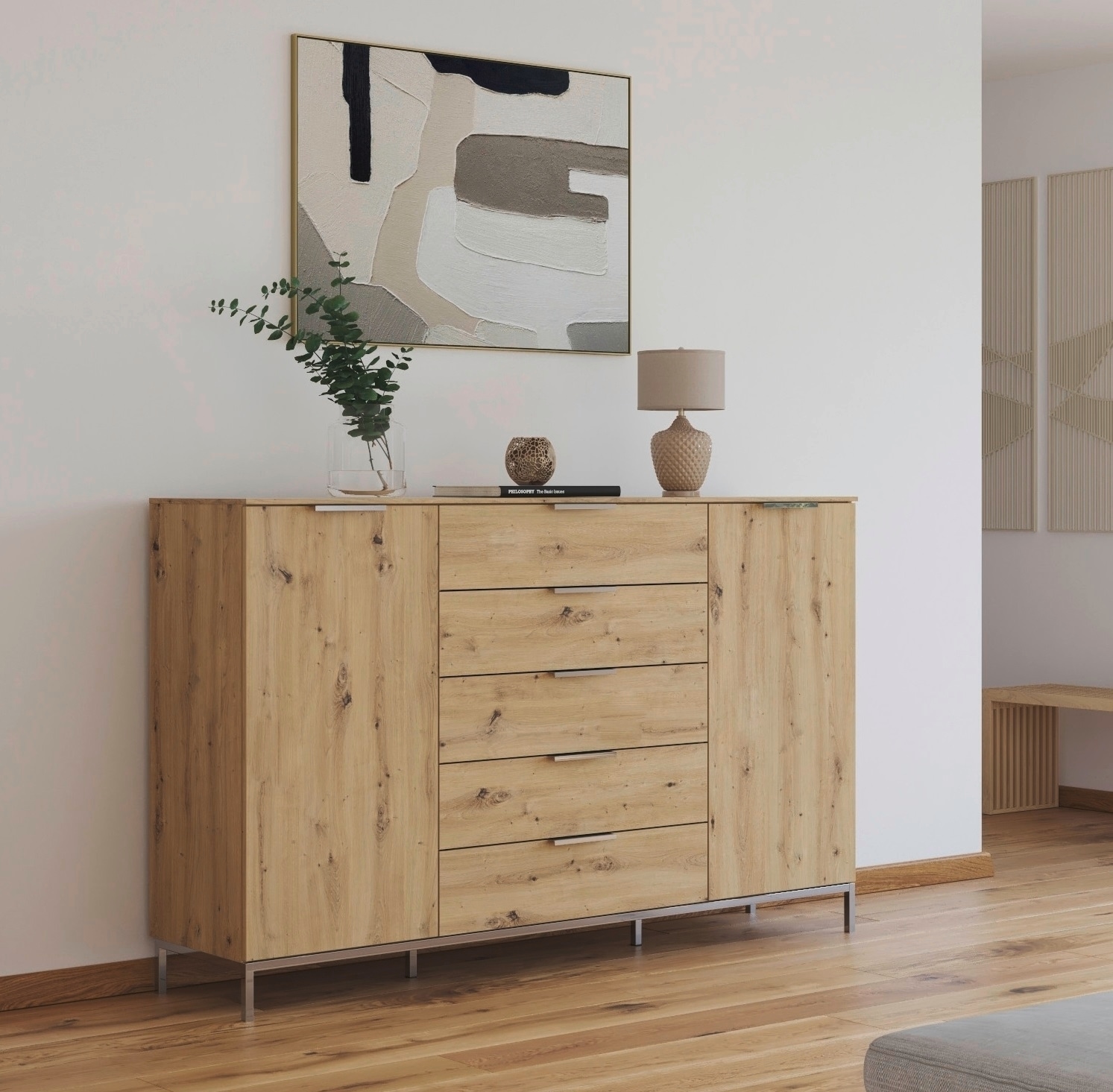 rauch Kombikommode »Kommode Türkommode Sideboard Kombikommode FLIPP«, (Breite 160/180 cm mit 4 Einlegeböden), 2-türig mit 5 Schubladen und Soft-Close-Funktion in zwei Breiten