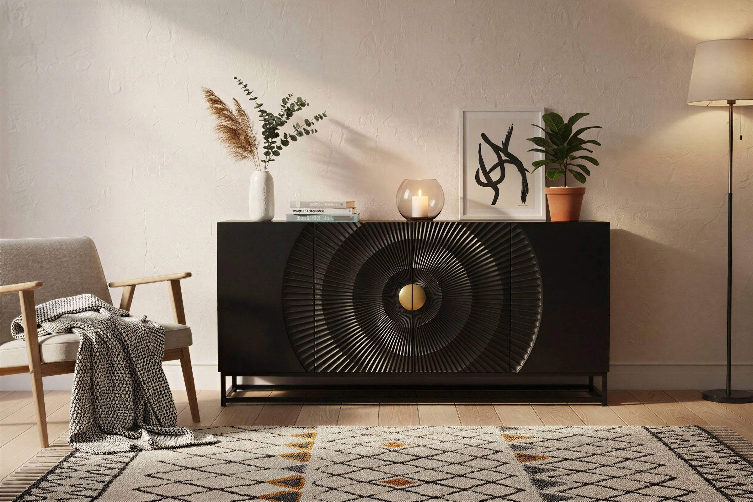 SIT Sideboard 1 Stk. tlg. mit Schnitzmuster und goldfarbenem Griff