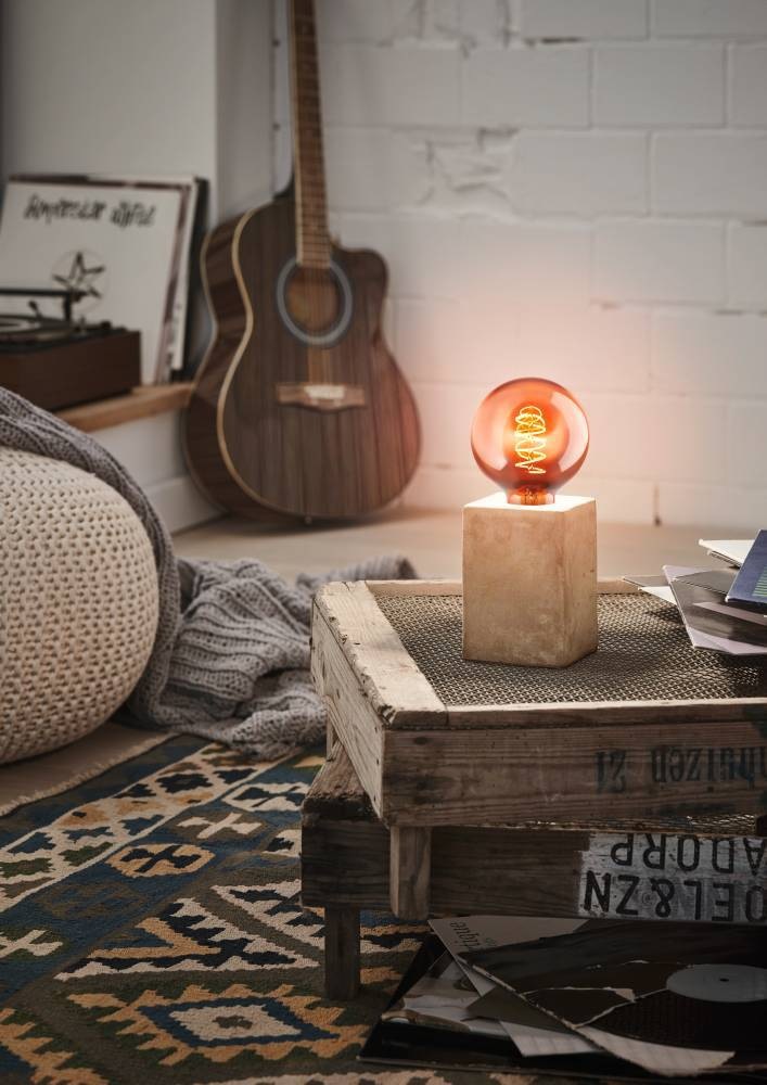 EGLO Tischleuchte »PRESTWICK Tischlampe, Grau, Keramik, Beton-Optik, ohne Lampenschirm«, 1 flammig, Leuchtmittel E27 | ohne Leuchtmittel, Nachttischlampe, Deko, E27, Industrial, Schalter am Kabel, 9x9x13 cm