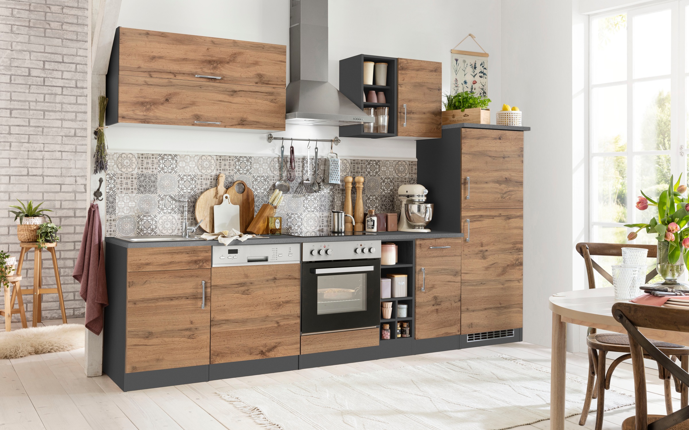 KOCHSTATION Küchenzeile »KS-Colmar«, mit E-Geräten, Breite 300 cm