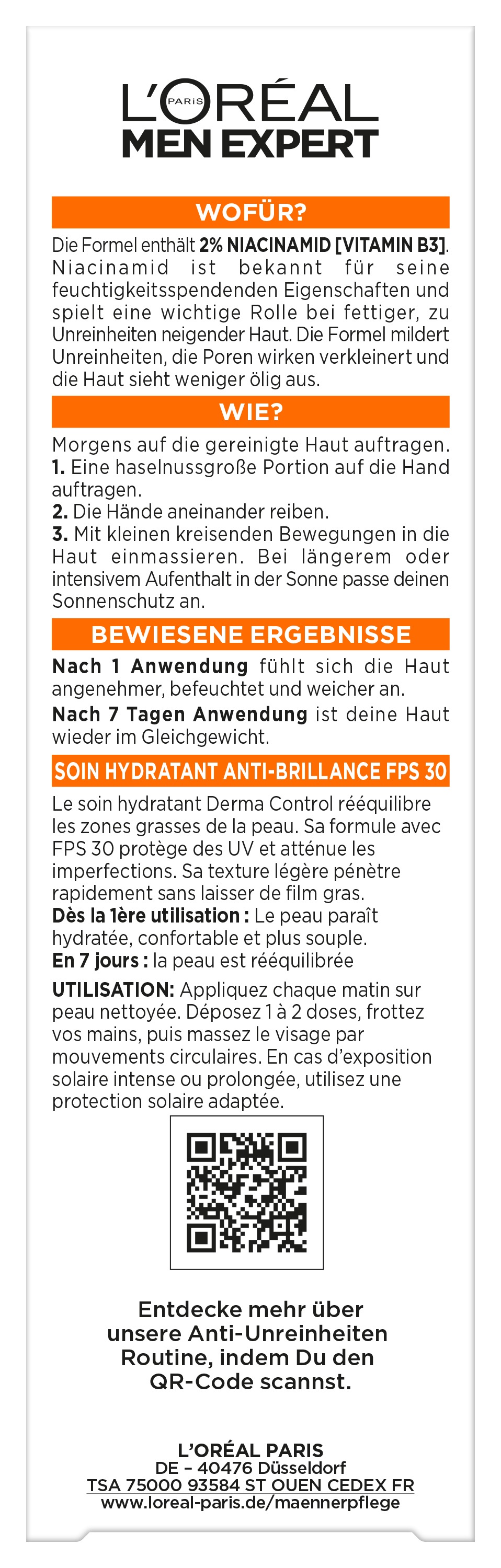 L'ORÉAL PARIS MEN EXPERT Pflegestift »L'Oréal Men Expert Derma Control Oil-Control Feuchtigkeitspflege«, LSF 30, behandelt fettige und zu Unreinheiten neigende Haut.