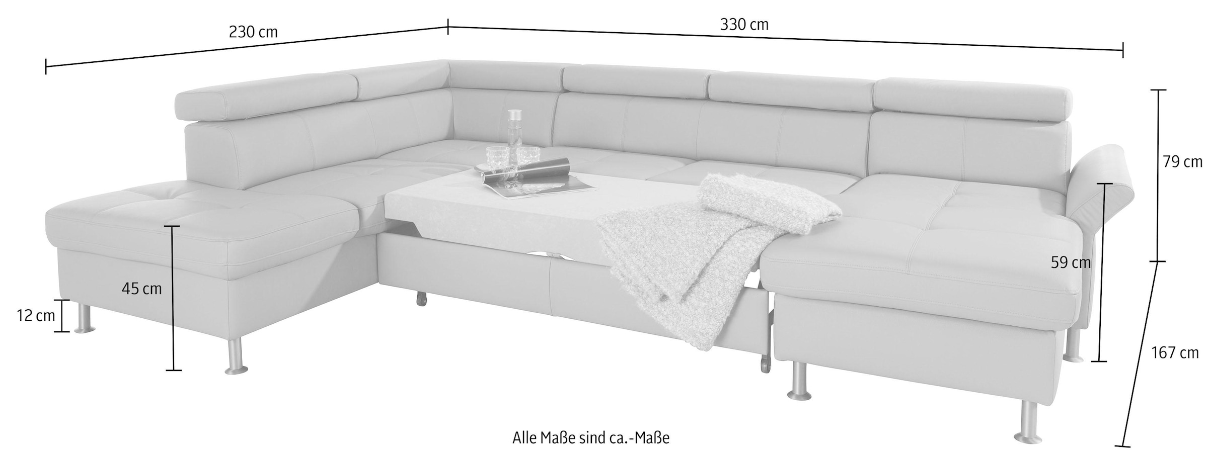 exxpo - sofa fashion Wohnlandschaft »Maretto, bequem und komfortabel, aufwendige Sitzsteppung, U-Form«, inkl. Kopfteilverstellung für mehr Sitzkomfort, wahlweise Bettfunktion