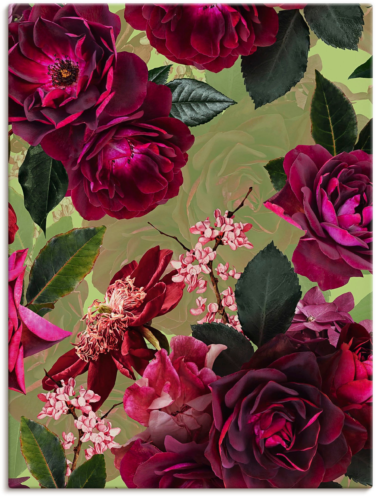 Artland Wandbild »Dunkle Rosen Größen bestellen Leinwandbild, St.), als (1 oder auf Wandaufkleber Alubild, in Grün«, Blumenbilder, online versch. Poster