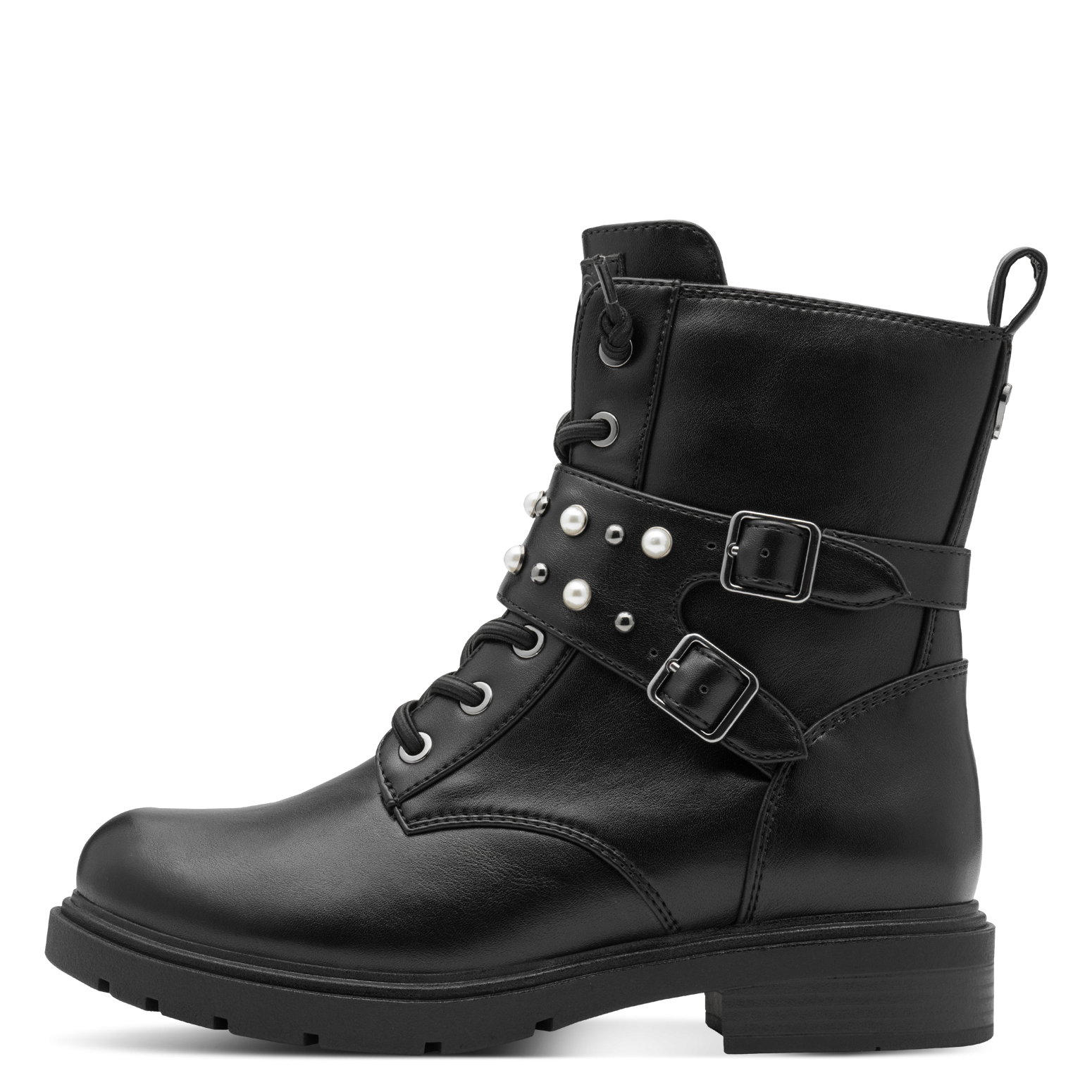 MARCO TOZZI Schnürstiefelette  , Blockabsatz, Schnürboots mit Zierschnallen und Zierperlen