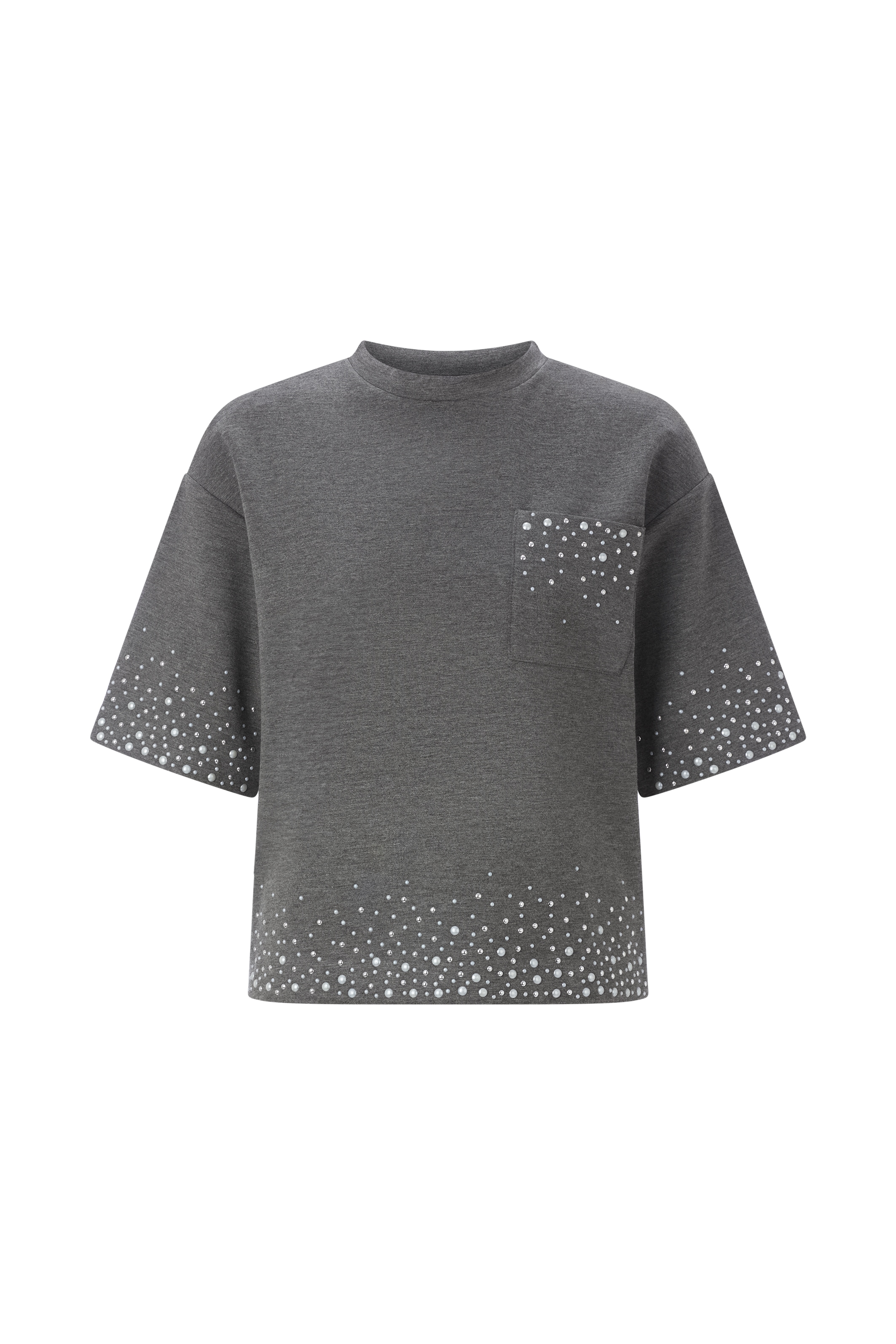 RICHROYAL T-Shirt mit Strass und Perlen, Rundhals
