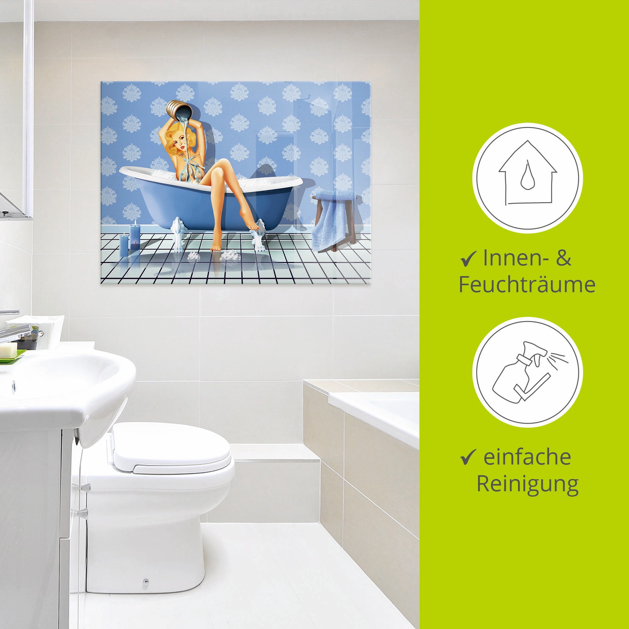 Artland Glasbild »Das sexy blaue Badezimmer«, Frau, (1 St.), in verschiedenen Größen