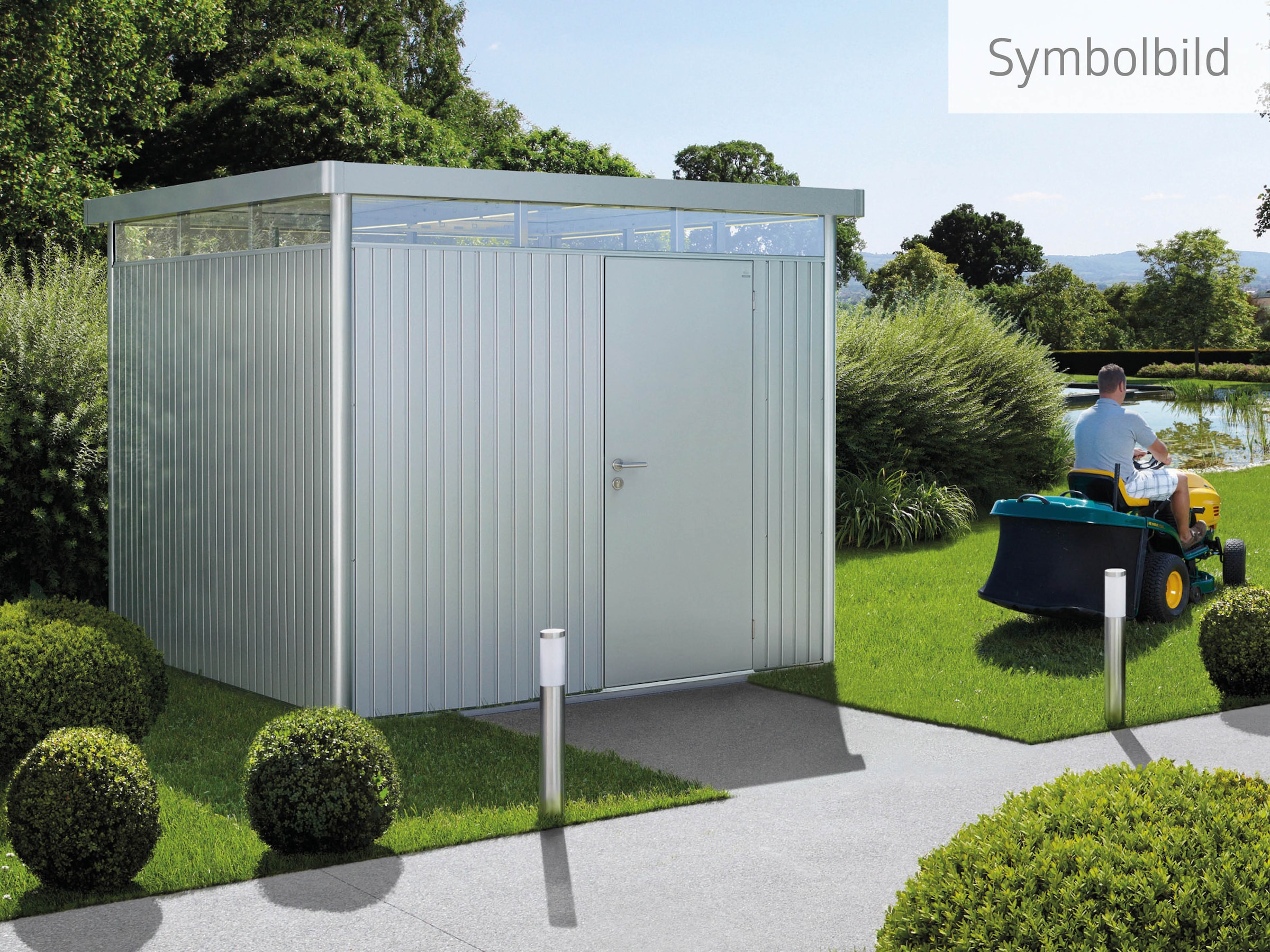 Biohort Gerätehaus »HIGHLINE Gr. H5, verschiedene Farben«, stylisches Metall-Gartenhaus mit Flachdach