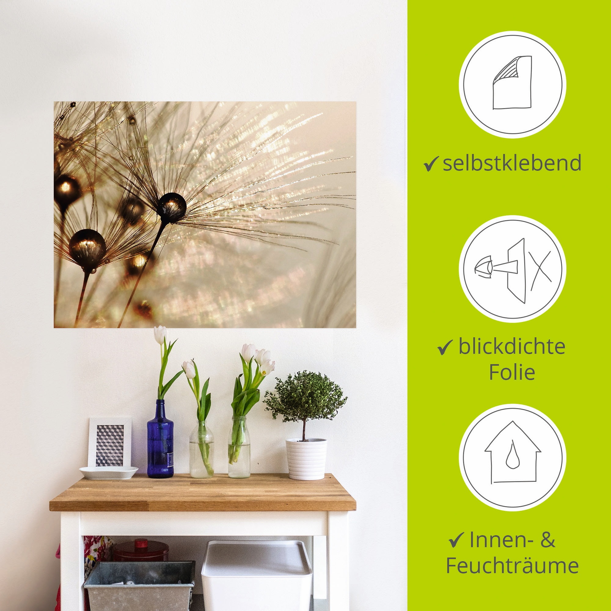 Artland Wandbild »Pusteblume Goldener Tropfen«, Blumen, (1 St.), als Alubild, Outdoorbild, Leinwandbild, Poster, Wandaufkleber