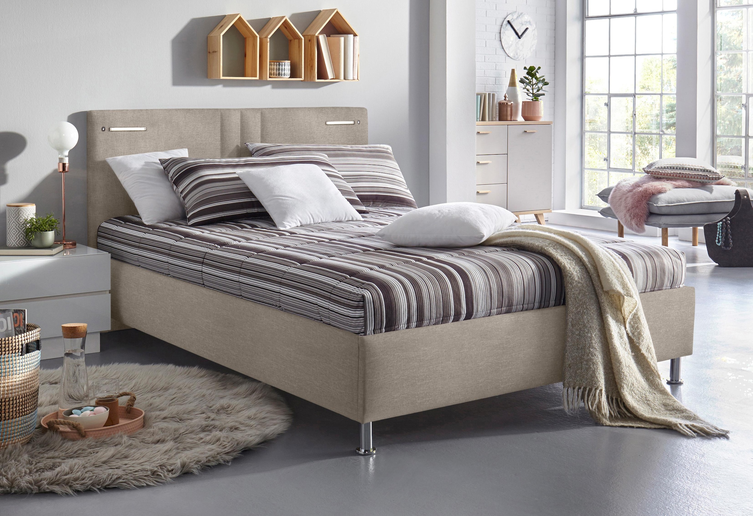 WESTFALIA SCHLAFKOMFORT Polsterbett »Elba« wahlweise mit LED-Beleuchtung dunkelbeige