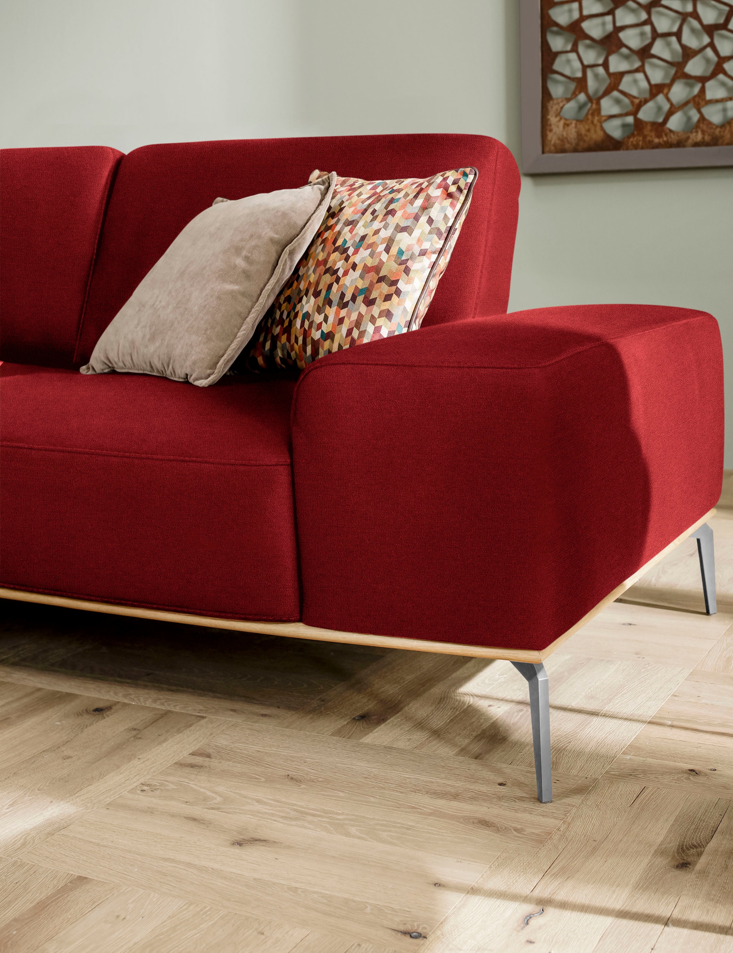 W.SCHILLIG Ecksofa »run, Designsofa mit tollem Sitzkomfort, bequem, L-Form«, mit elegantem Holzsockel, Füße in Chrom glänzend, Breite 319 cm