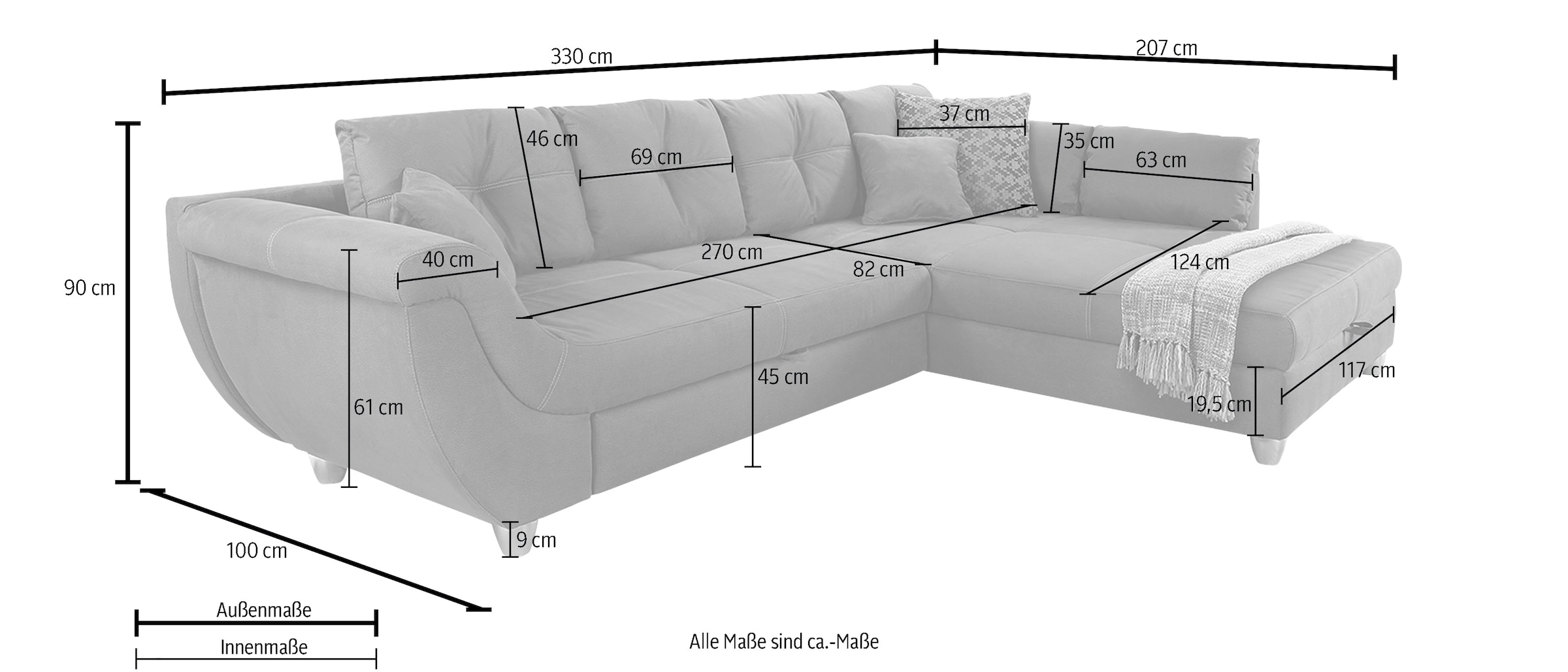 Jockenhöfer Gruppe Ecksofa »Maranello L-Form«, mit großem Stauraum, Gästebett- und Relaxfunktion, Nosagfederung