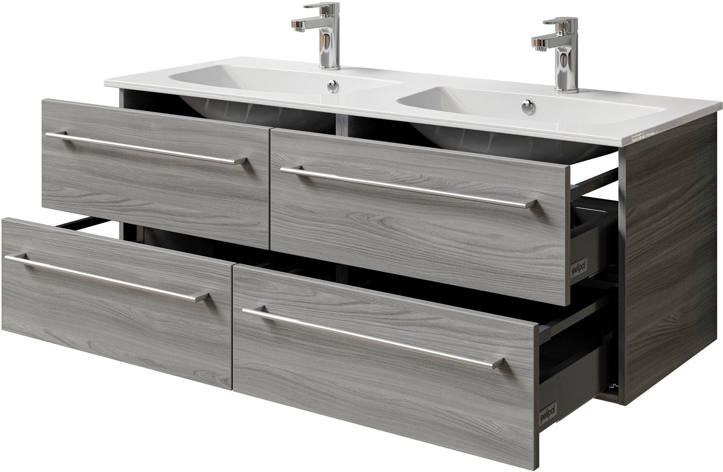 Saphir Badmöbel-Set »Serie 6025 2-teilig Mineralmarmor-Waschtisch mit LED-Spiegelschrank«, (2 St.), Waschplatz 132cm breit, 4 Schubladen, 2 Spiegel-Türen, inkl Türdämpfer