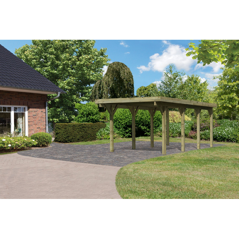 KARIBU Einzelcarport »»Classic 2 SET« Stahl-Dach Variante A, kesseldruckimprägniert« Massivholz 250 cm KDI aus Masivholz KDI