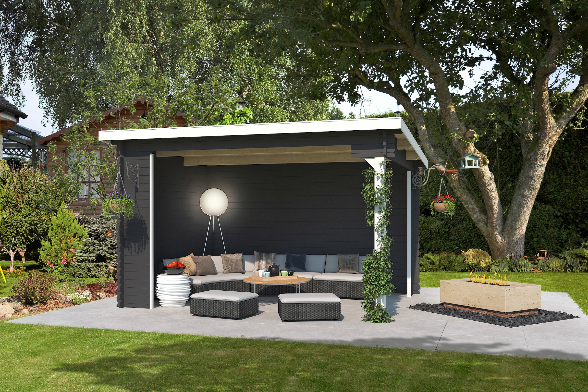 LASITA MAJA Gartenhaus »Unterstand/Lounge Buffalo 380«, Unterstand / Lounge 28mm, Fundamentmass 3800x2750, Carbongrau