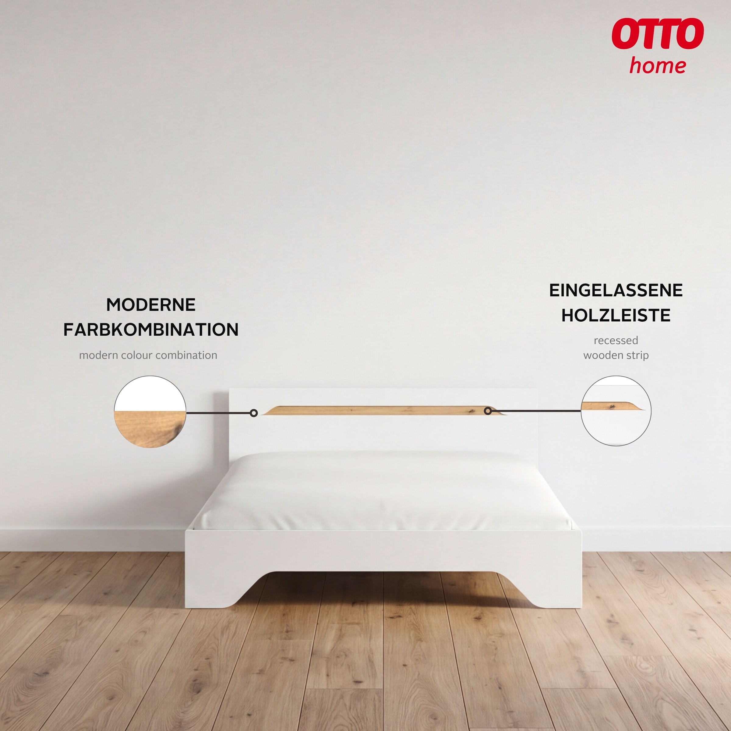 OTTO home Bett »Doppelbett Holzbett Futonbett AGORDO« Liegefläche: 180x200 cm,  mit stilvoller Kopfteil-Absetzung in Eiche Artisan MADE IN GERMANY