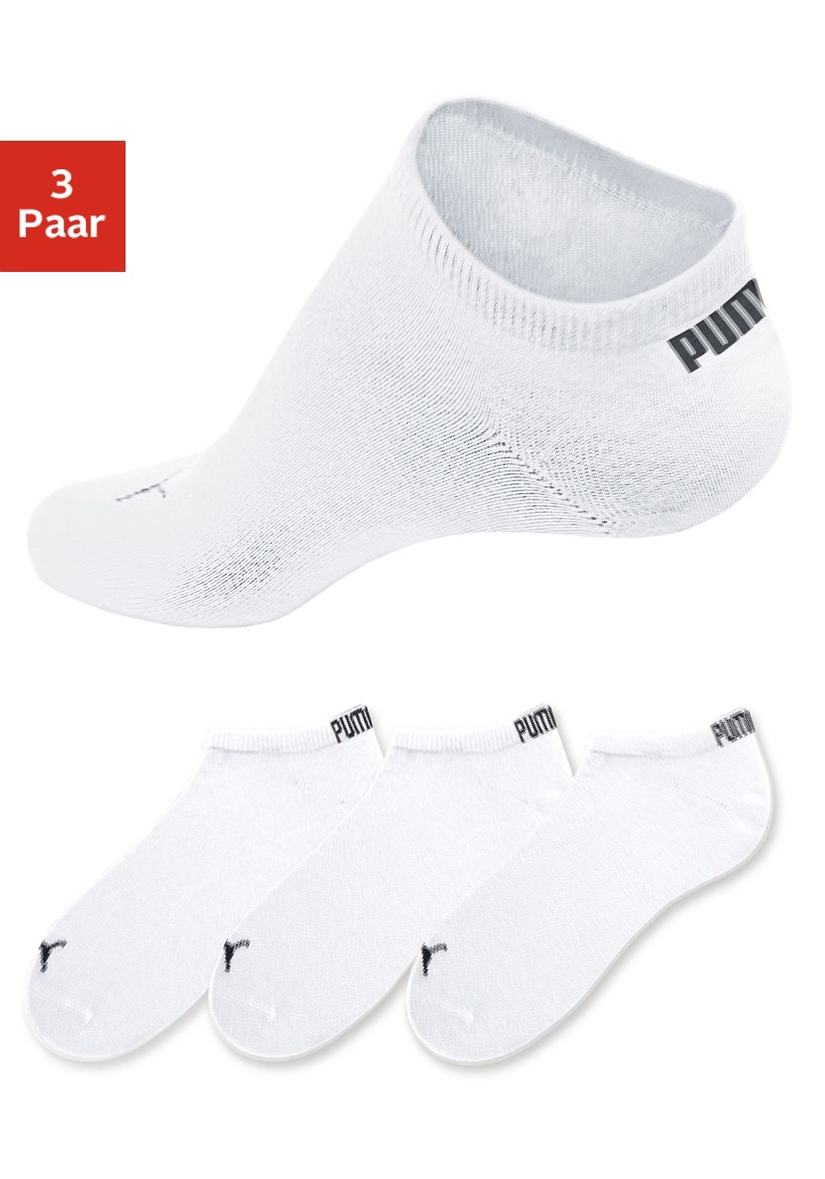 PUMA Sneakersocken, (3 Paar), mit eingestricktem Markenlogo