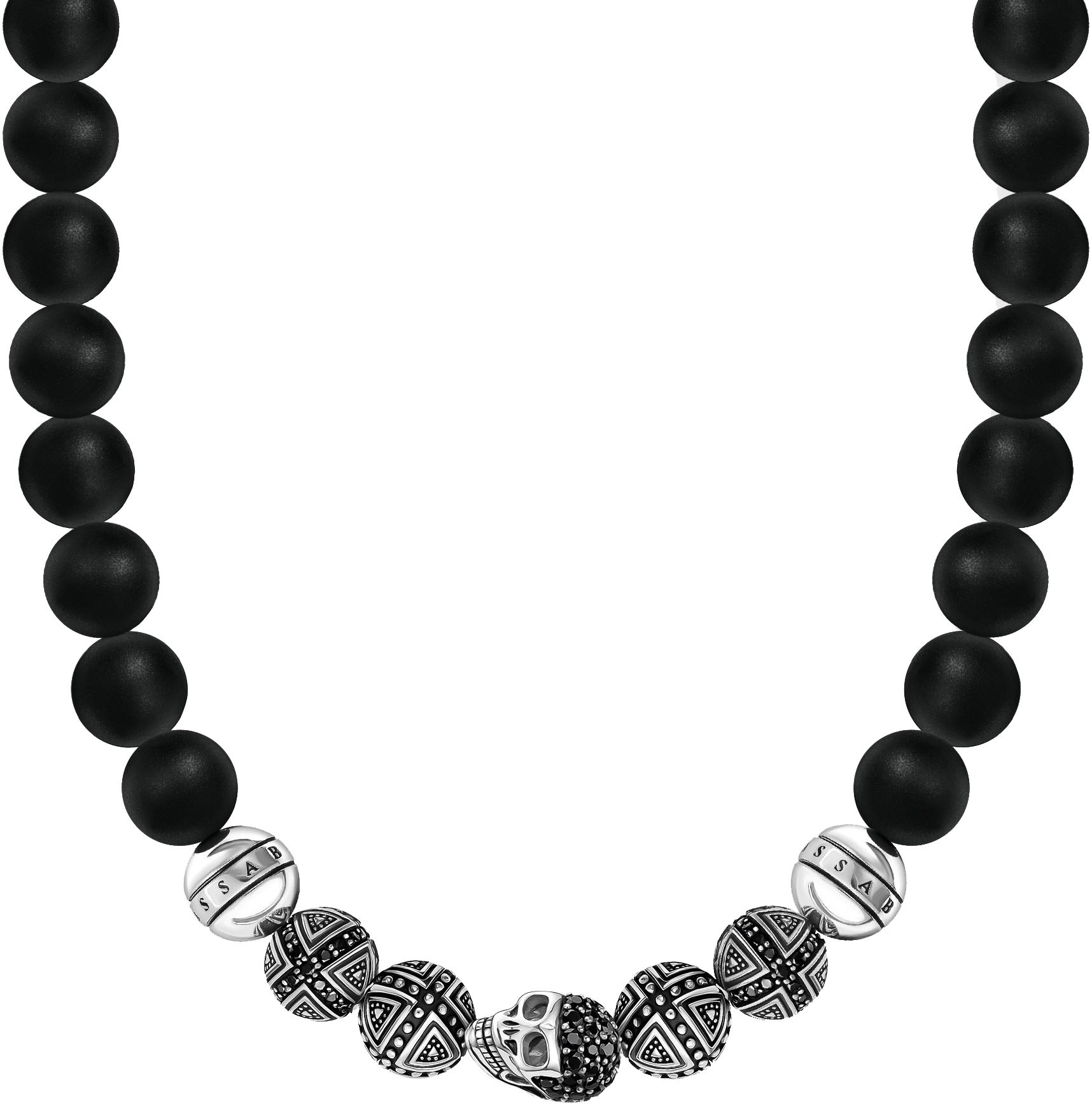 Thomas Sabo Kette Ohne Anhänger »Obsidian Kette Totenkopf-Design & Kreuze Beadskette« Mit Zirkonia (synth.), Obsidian
