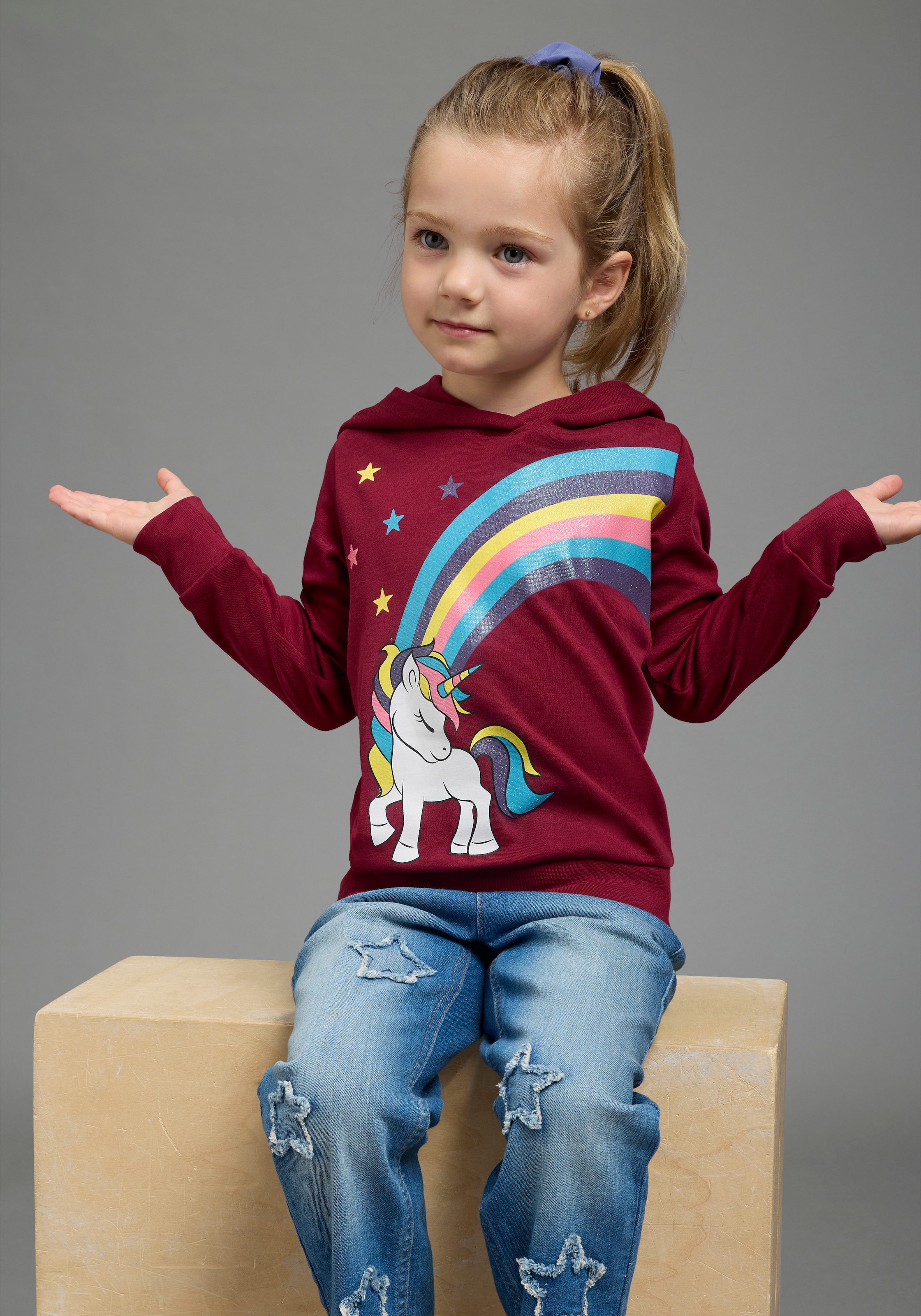 KIDSWORLD Langarmshirt »EINHORN Regenbogen« Langarm,  Basic-Passform,  bedruckt,  aus Baumwolle