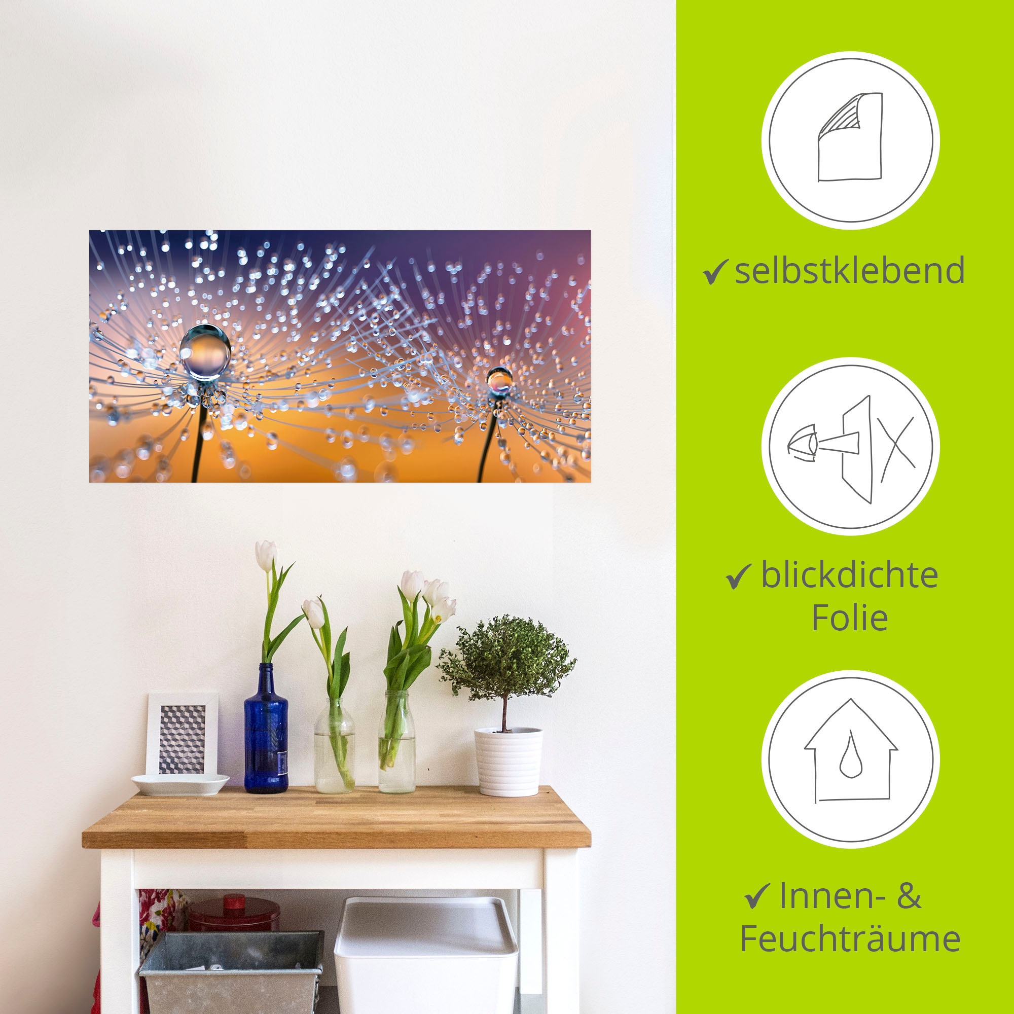 Artland Wandbild »Pusteblumen Tautropfen«, Blumenbilder, (1 St.), als Alubild, Outdoorbild, Leinwandbild, Poster, Wandaufkleber