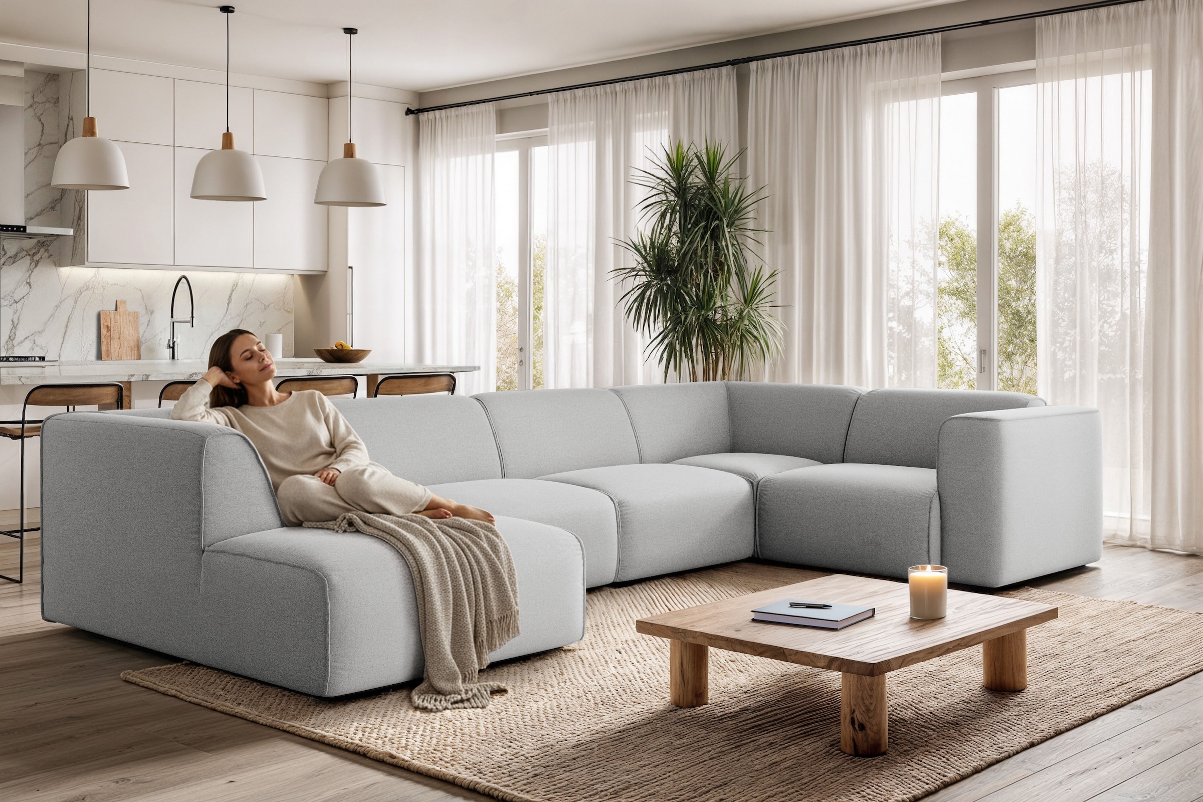 OTTO home Wohnlandschaft »Merid U-Form, B: 367 cm« jederzeit durch Module e günstig online kaufen