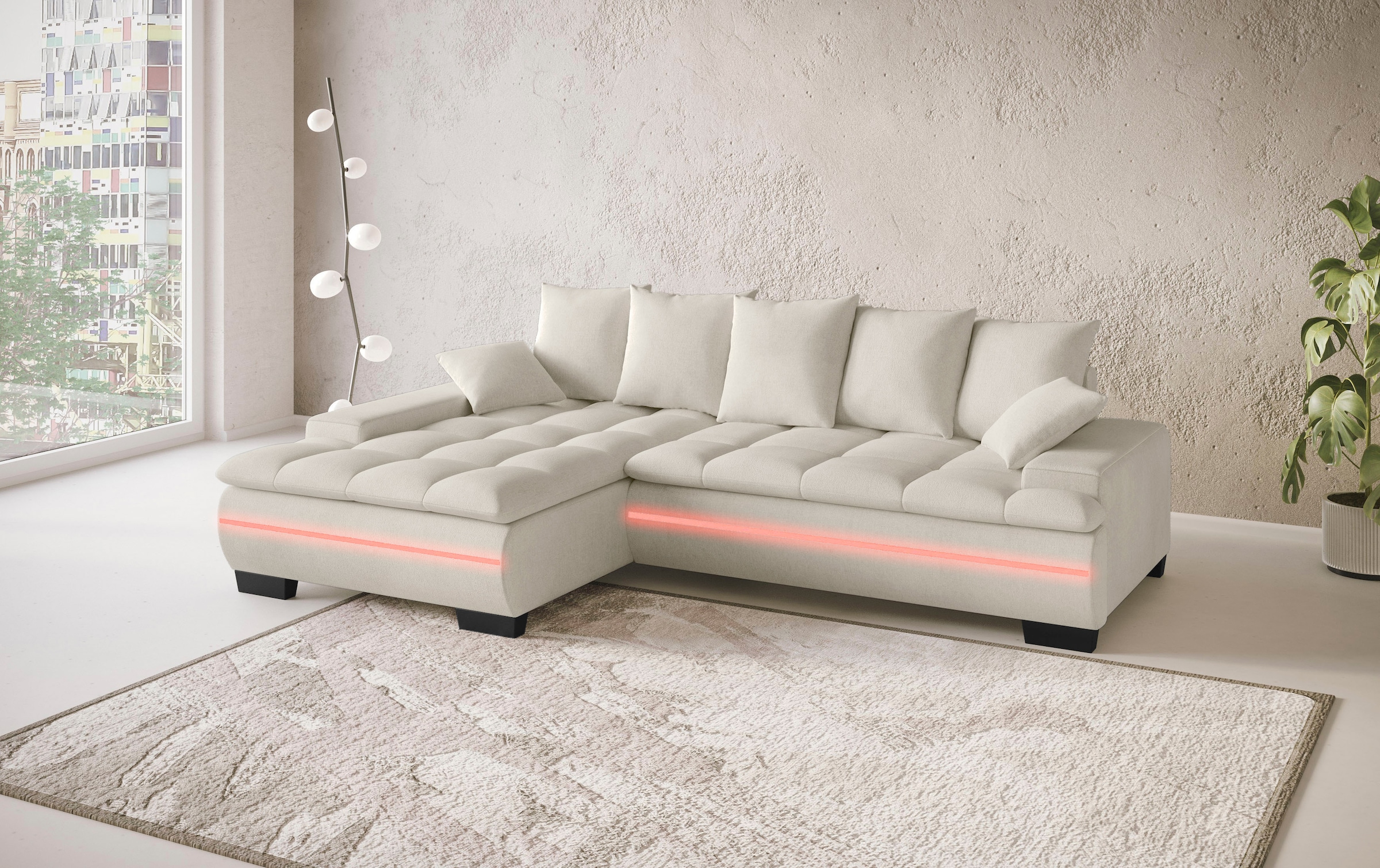 Mr. Couch Ecksofa »Haiti II, L-Form«, RGB-LED Beleuchtung, wahlweise mit Kaltschaum, Bett, Bettkasten