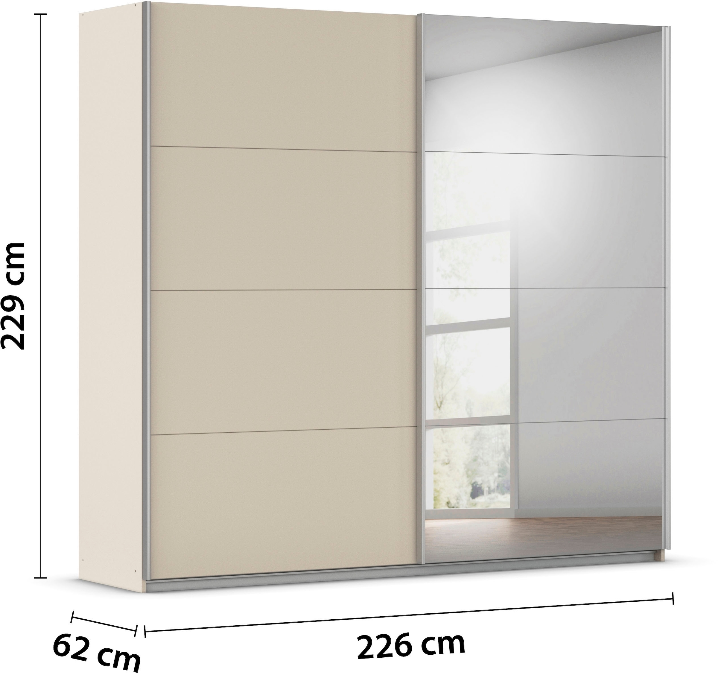 INOSIGN BY RAUCH Schwebetürenschrank »Kleiderschrank Schrank Garderobe Schlafzimmerschrank THANOS«, (in 3 verschiedenen Ausstattungen BASIC/CLASSIC/PREMIUM), Optional mit Spiegel, Metall-Griffleisten alufarben MADE IN GERMANY