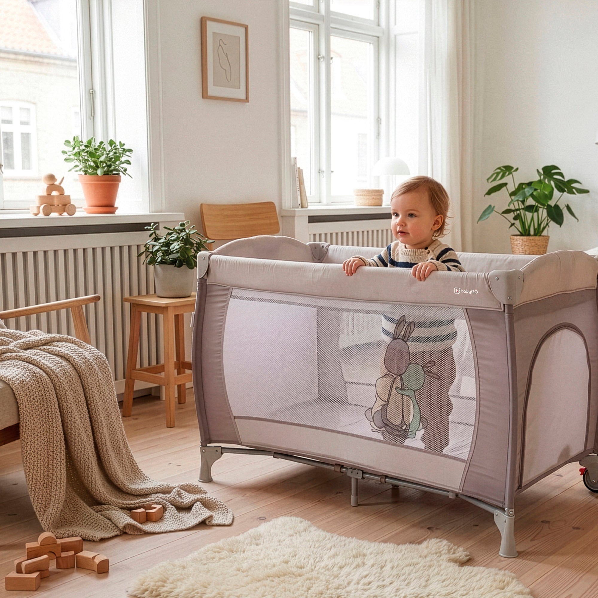 BabyGo Baby-Reisebett »Sleeper Deluxe, beige« mit Musik-Mobile
