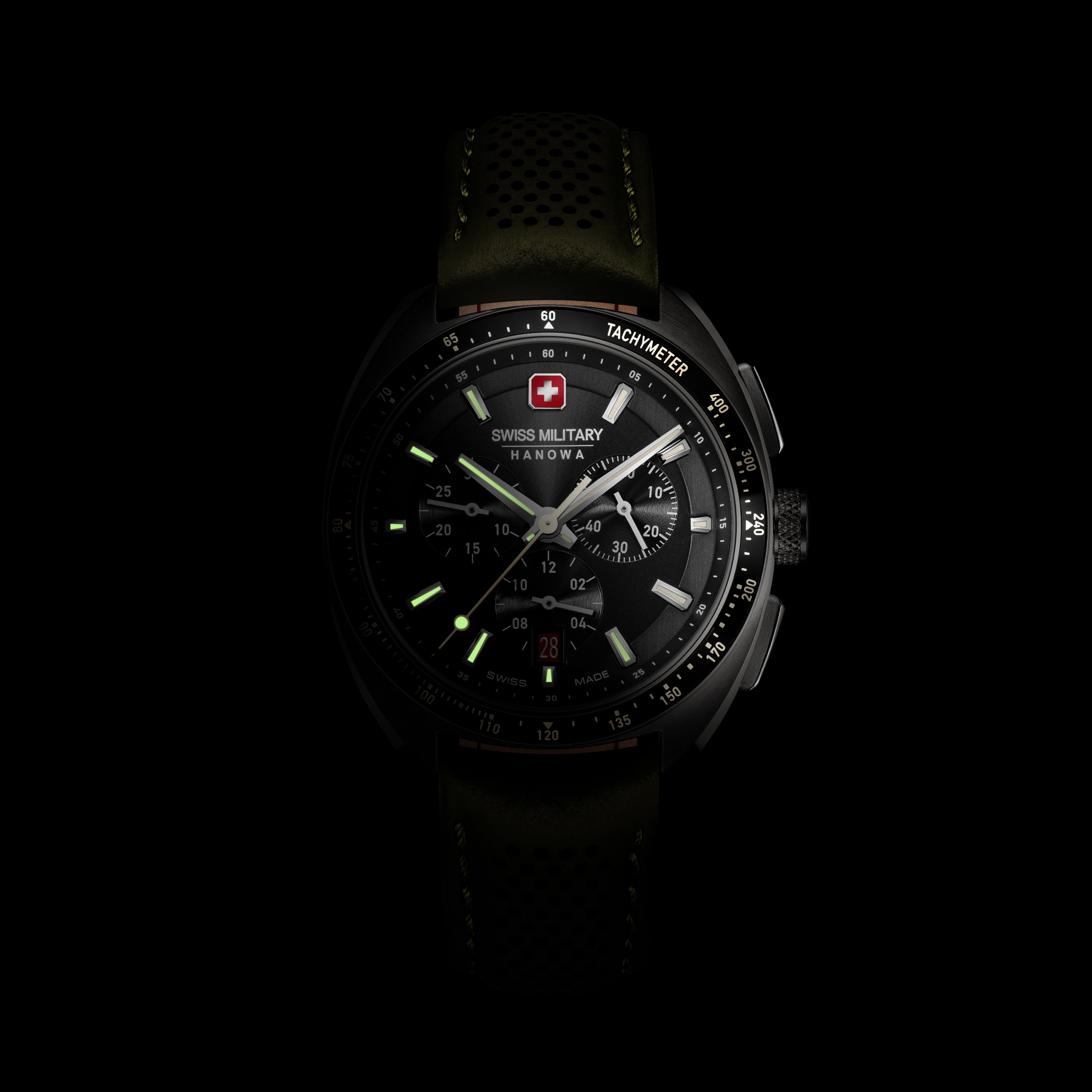 Swiss Military Hanowa Chronograph »Defender« Quarzuhr, Armbanduhr, Herrenuhr, Swiss Made, Lederarmband, analog, Tag