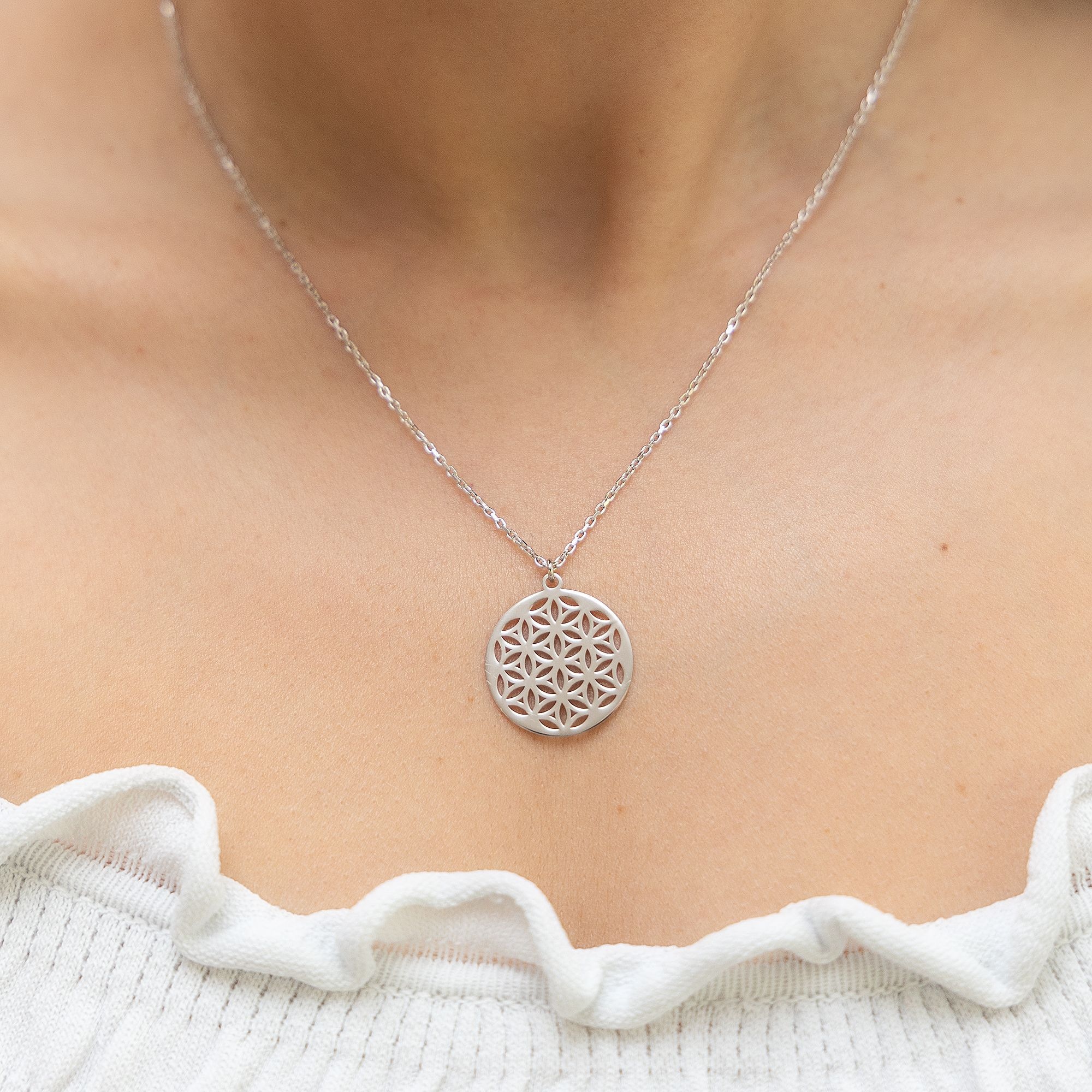 Zeeme Kette mit Anhänger »Silber 925 rhodiniert 42+3cm lang mit Motiv Blume des Lebens«