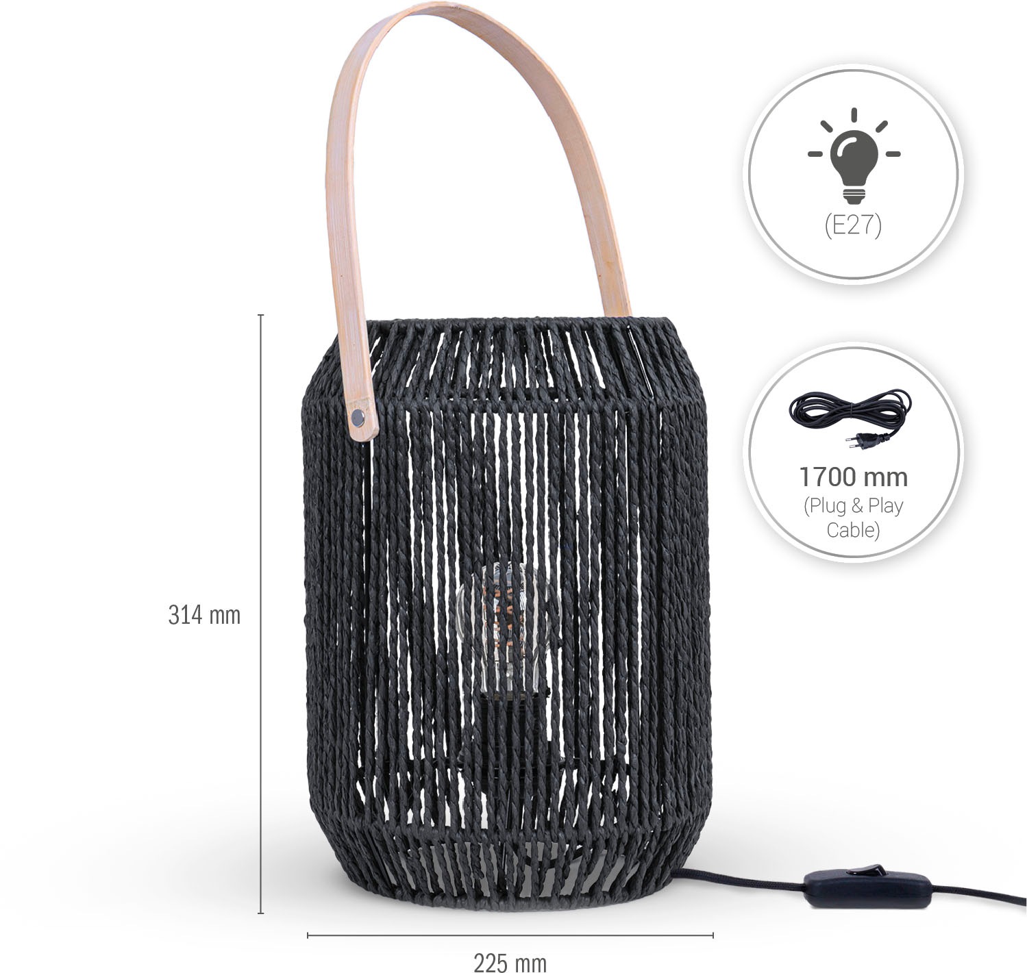Paco Home Tischleuchte »NANDO«, Leuchtmittel E27 | ohne Leuchtmittel, Tischlampe Schreibtischlampe Beistelltisch Lampenschirm Boho Korb E27