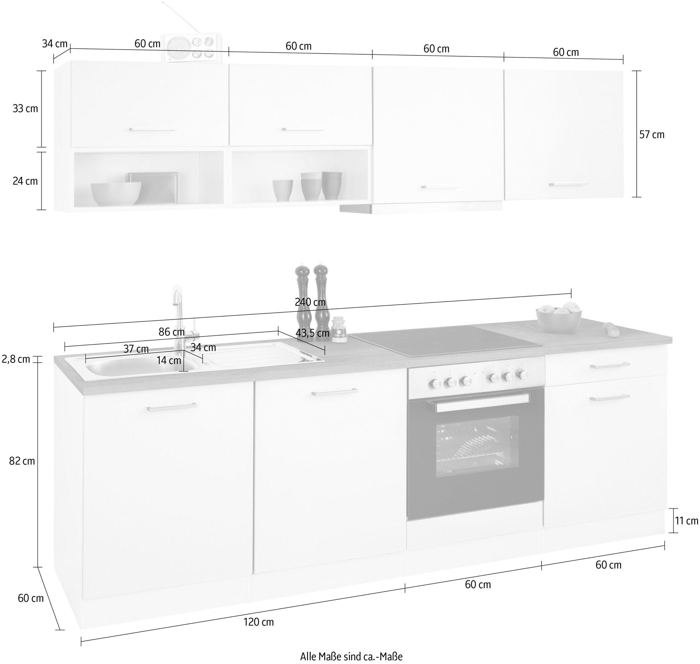 KOCHSTATION Küchenzeile »KS-Visby«, mit E-Geräten, Breite 240 cm